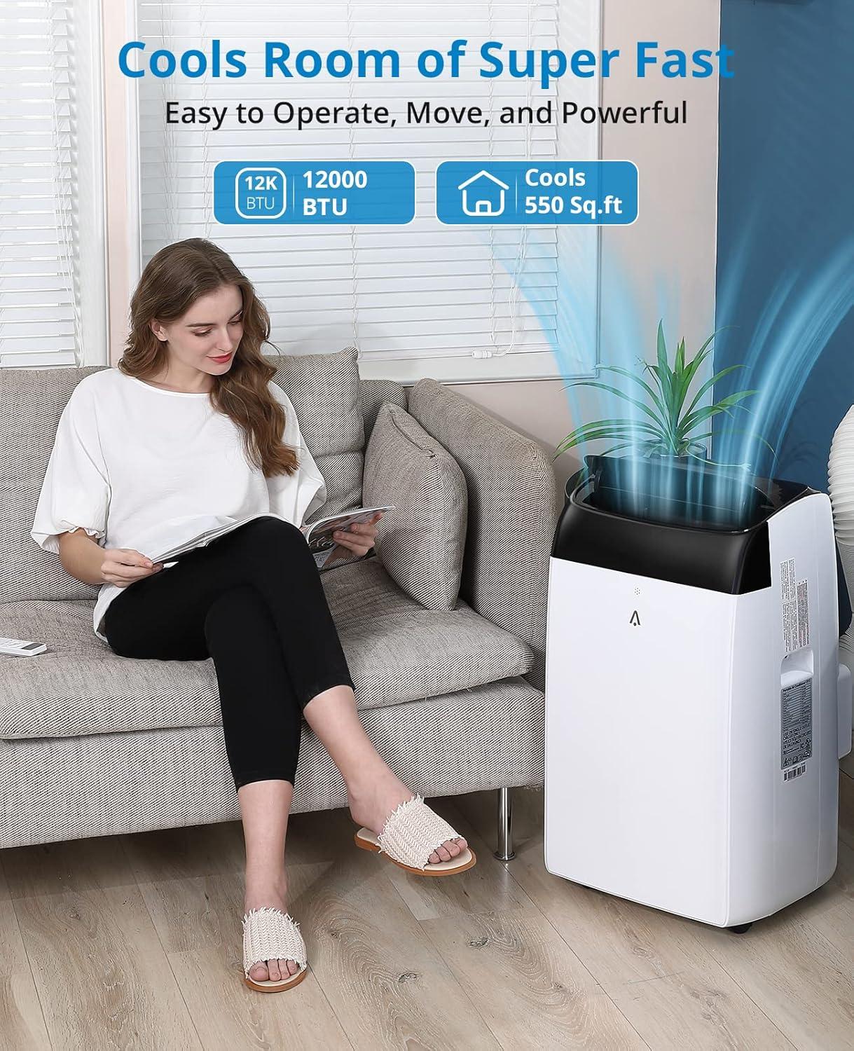 12000 BTU White Portable Air Conditioner with Remote Control