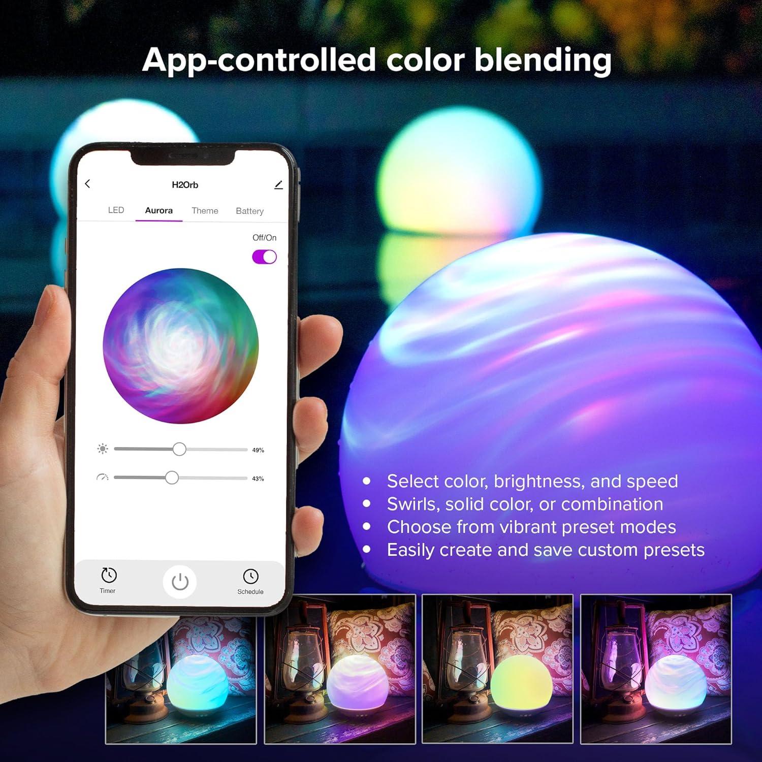 H2Orb Indoor/Outdoor Table Lamp - BlissLights: LED Night Light, Pool & Garden Aurora Effects