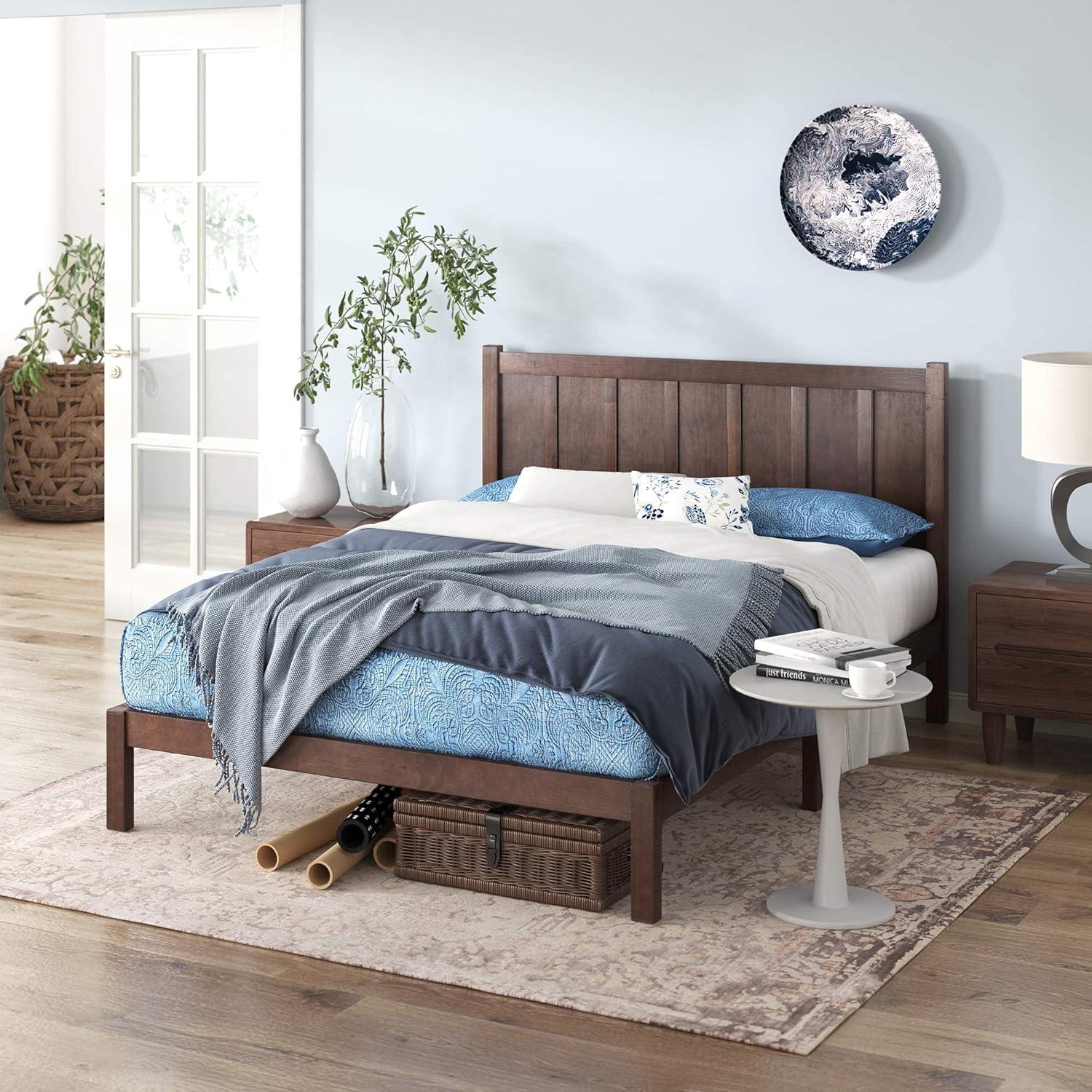 Adrian Queen Pine Wood Platform Bed with Headboard