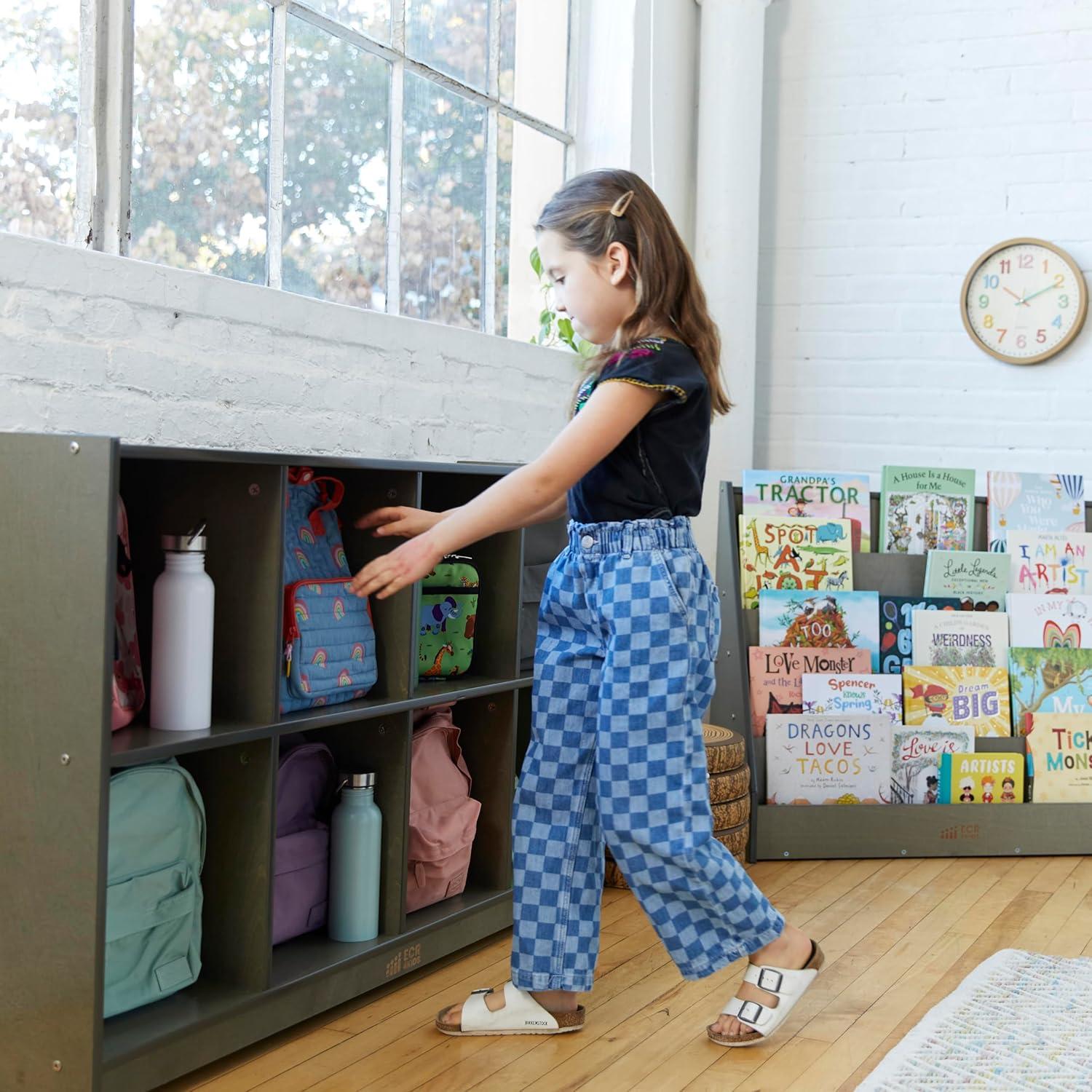 ECR4Kids 8-Compartment Mobile Backpack Storage Cabinet, Grey Wash