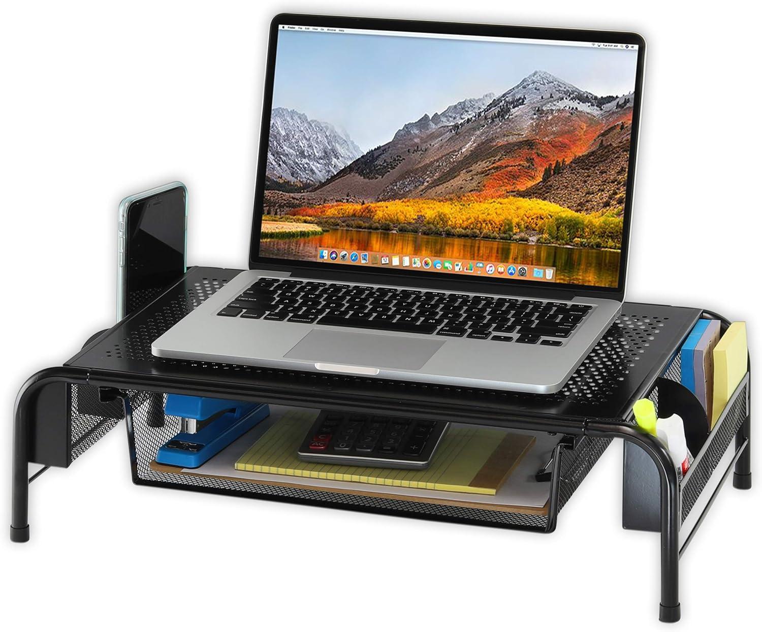 Metal Desk Monitor Stand Riser with Organizer Drawer