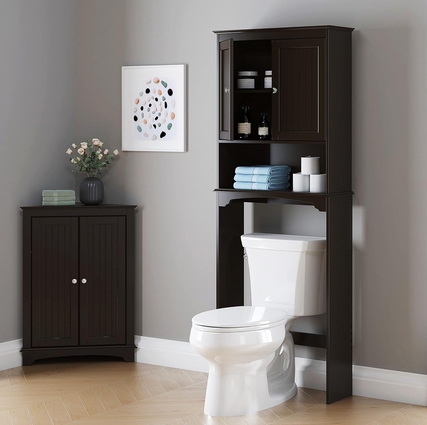 Espresso Over-the-Toilet Storage Cabinet with Adjustable Shelves