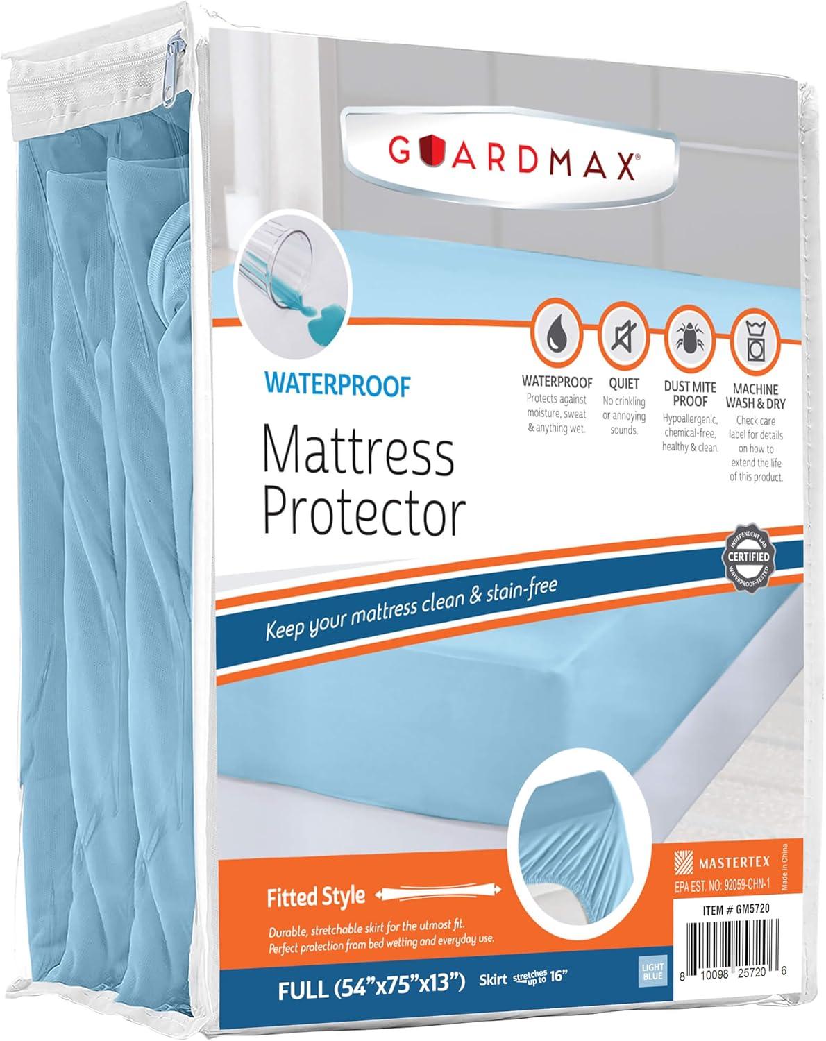 Guardmax - Waterproof Mattress Protector - Fitted Style - Light Blue - 54" x 75" (Full)