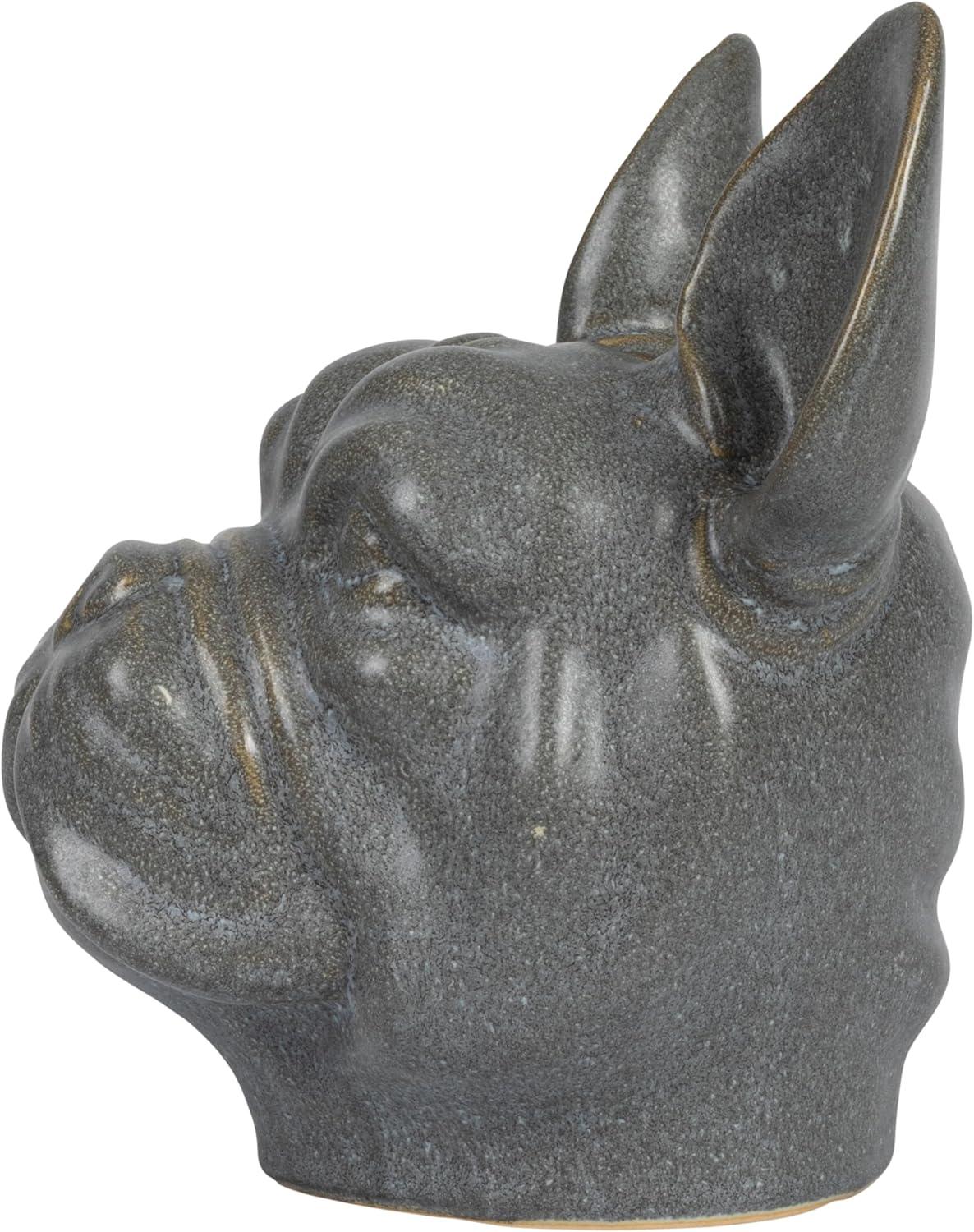 Gray Ceramic French Bulldog Head Vase Planter