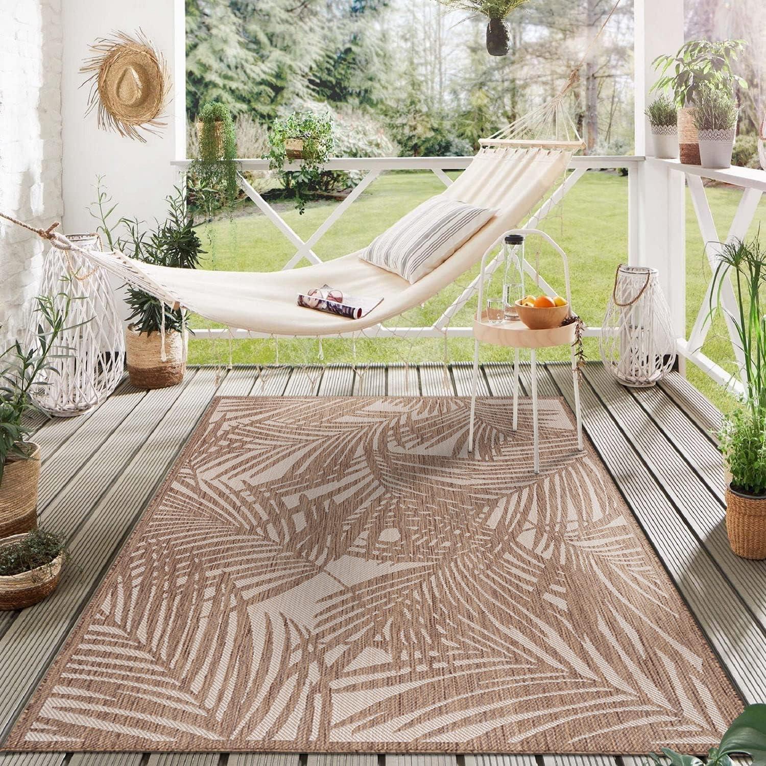 World Rug Gallery Contemporary Palm Leaf Textured Flat Weave Indoor/Outdoor Area Rug