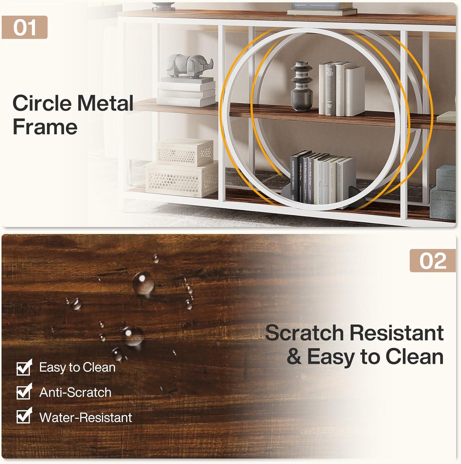 GVN Console Table, Entryway Table, 70.9" Console Table, Narrow Sofa Table with 3 Tier Storage Shelves,White & Walnut