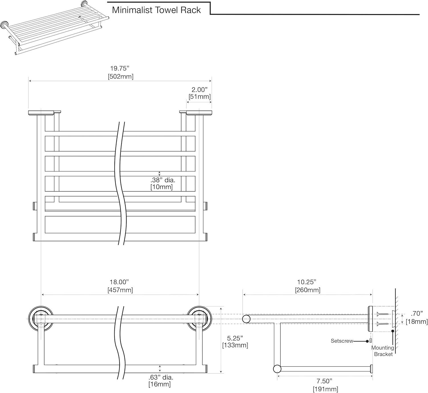 Satin Nickel Wall Mounted Minimalist Towel Rack