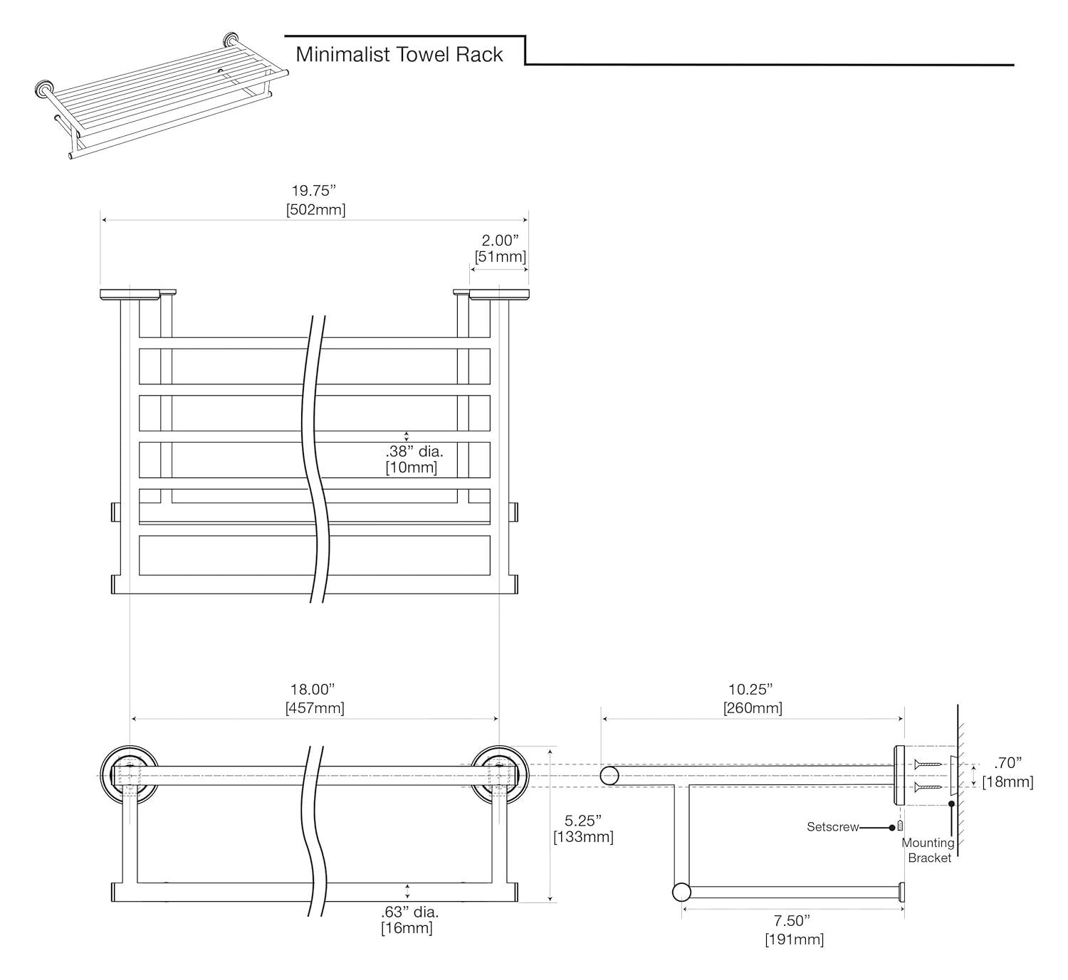 Latitude II Wall Mounted Towel Rack | Hotel Style Stainless Steel Towel Rack with Towel Bar