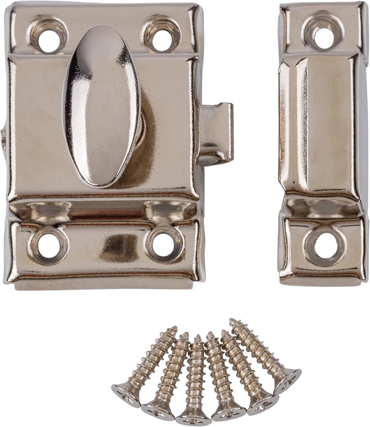 Small Nickel Oval Turn Cabinet Latch with Mounting Screws