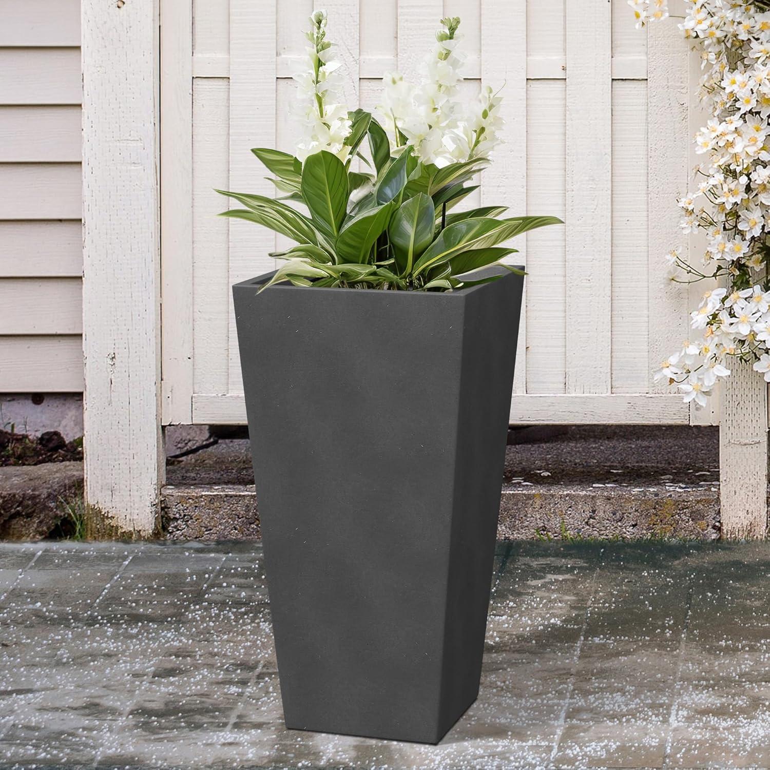 28" Kante Lightweight Concrete Modern Tapered Tall Square Outdoor Planter Black - Rosemead Home & Garden, Inc