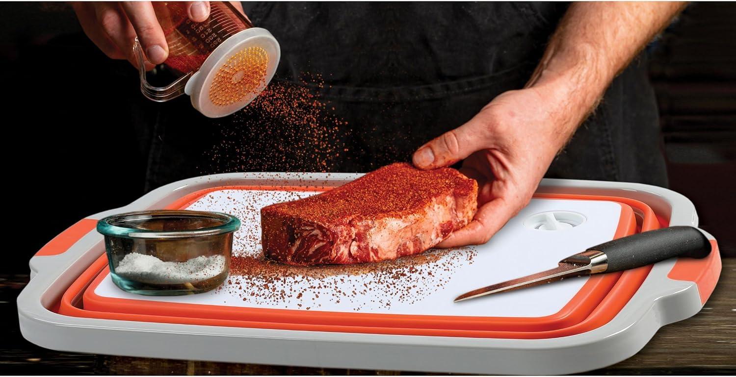 Large BBQ prep tub, Collapsible Cutting Board, food prep and Grill Caddy Tub with Colander & Lid, Silicone Dish Bowl for Backyard, Lawn, Picnic, Camping