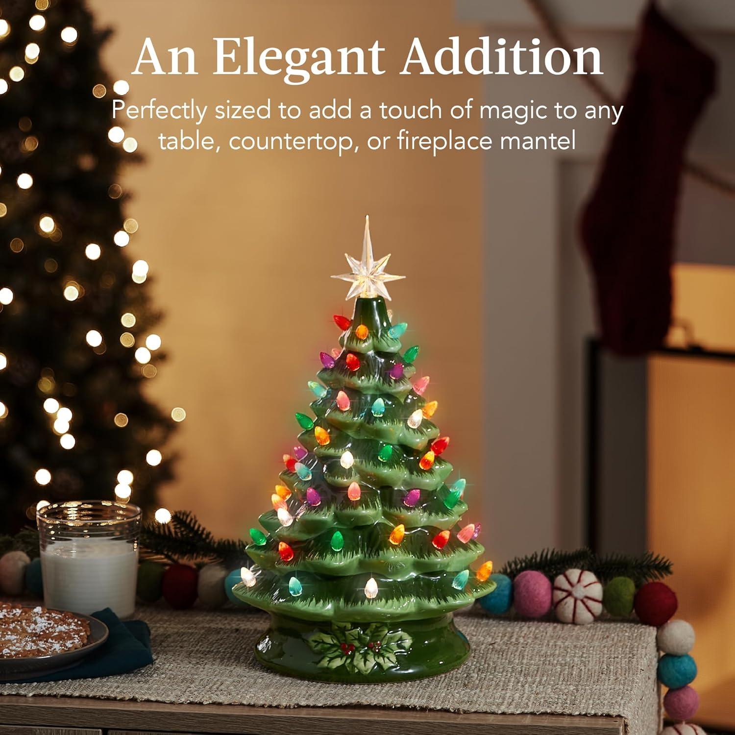 Best Choice Products 15in Ceramic Christmas Tree, Pre-lit Hand-Painted Holiday Decor w/ 64 Lights