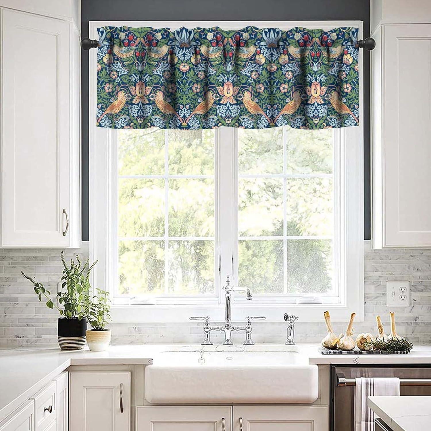 Vintage Botanical Printed Green and Blue Kitchen Valance