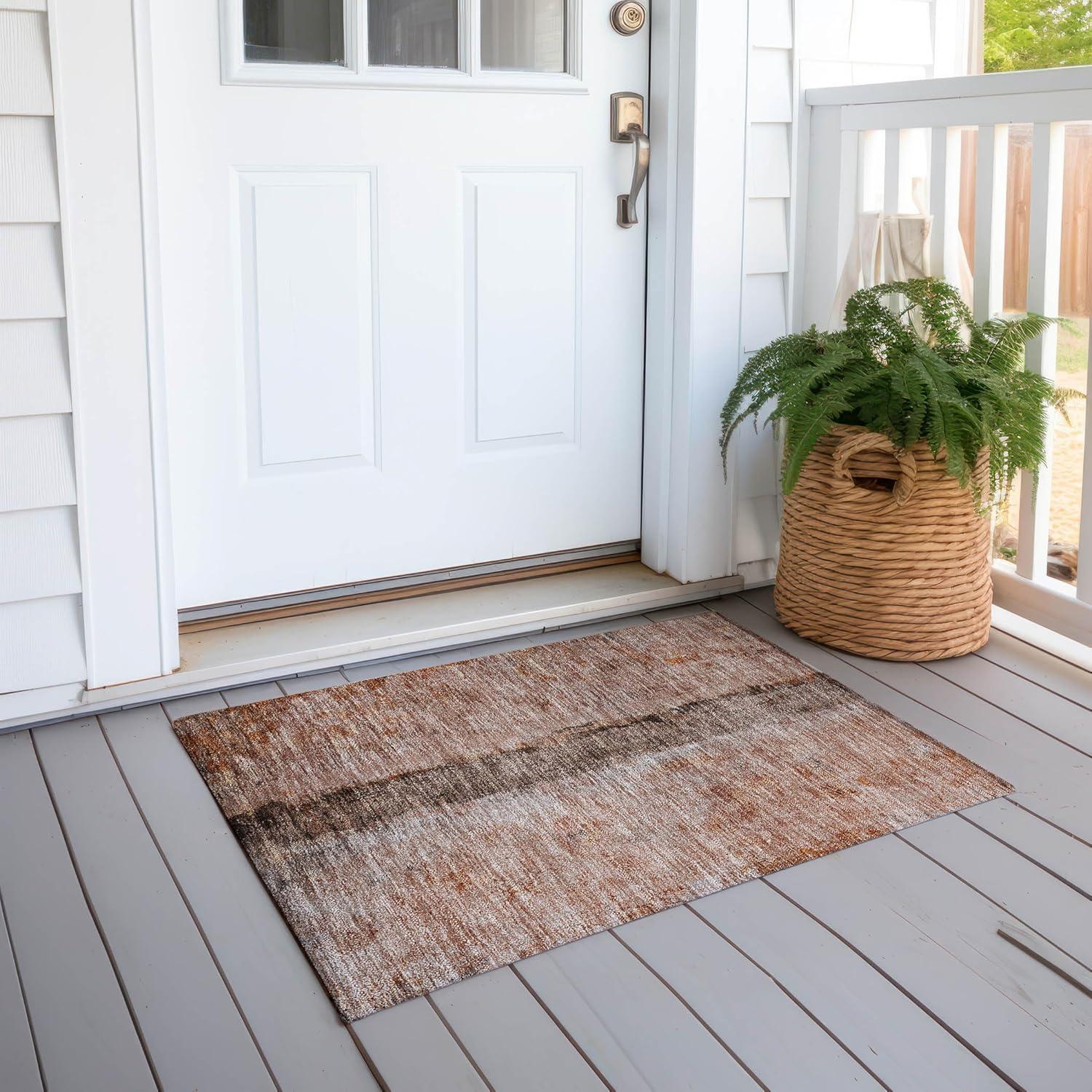 Paprika and Beige Synthetic Flat Woven Reversible Rug