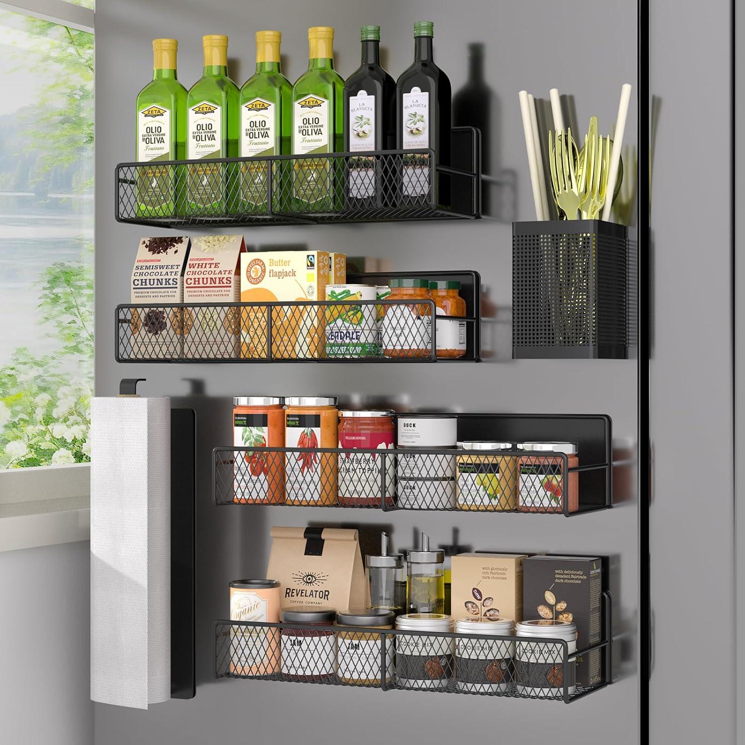 Black Magnetic Floating Spice Rack Set for Kitchen