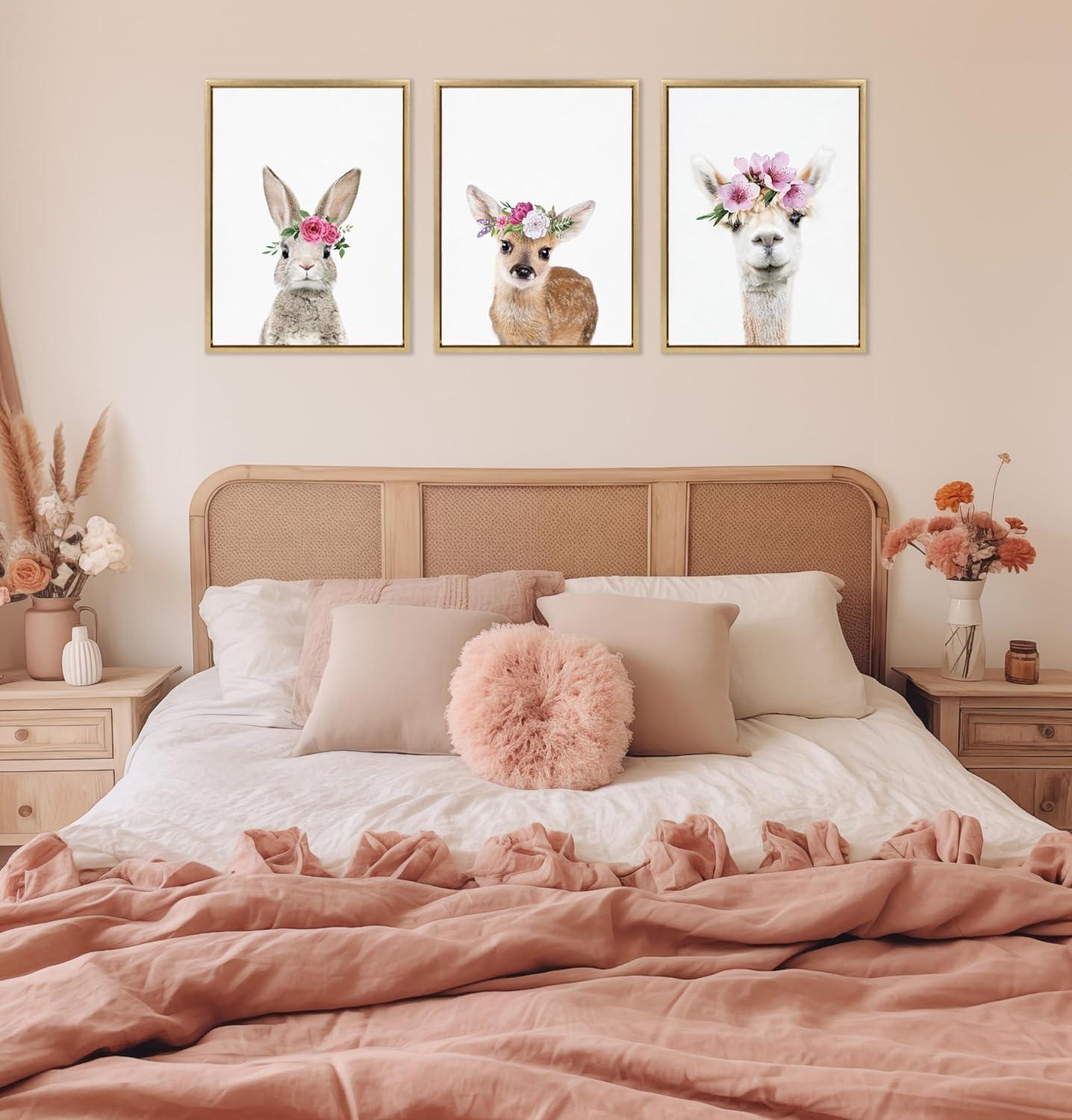 Kate & Laurel All Things Decor 18"x24" Sylvie Flower Crown Fawn Framed Wall Art by Amy Peterson Art Studio