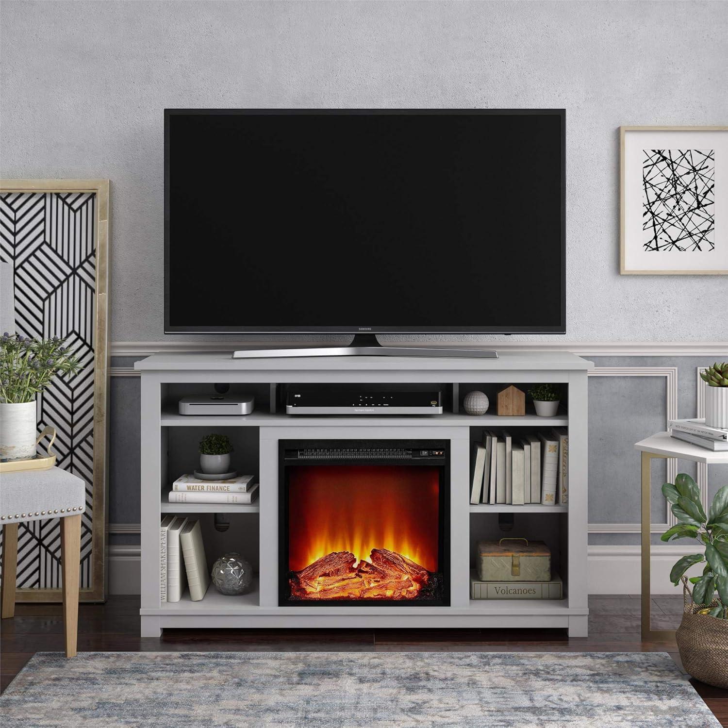 Dove Gray 55" Laminated MDF Fireplace TV Stand with LED Flame