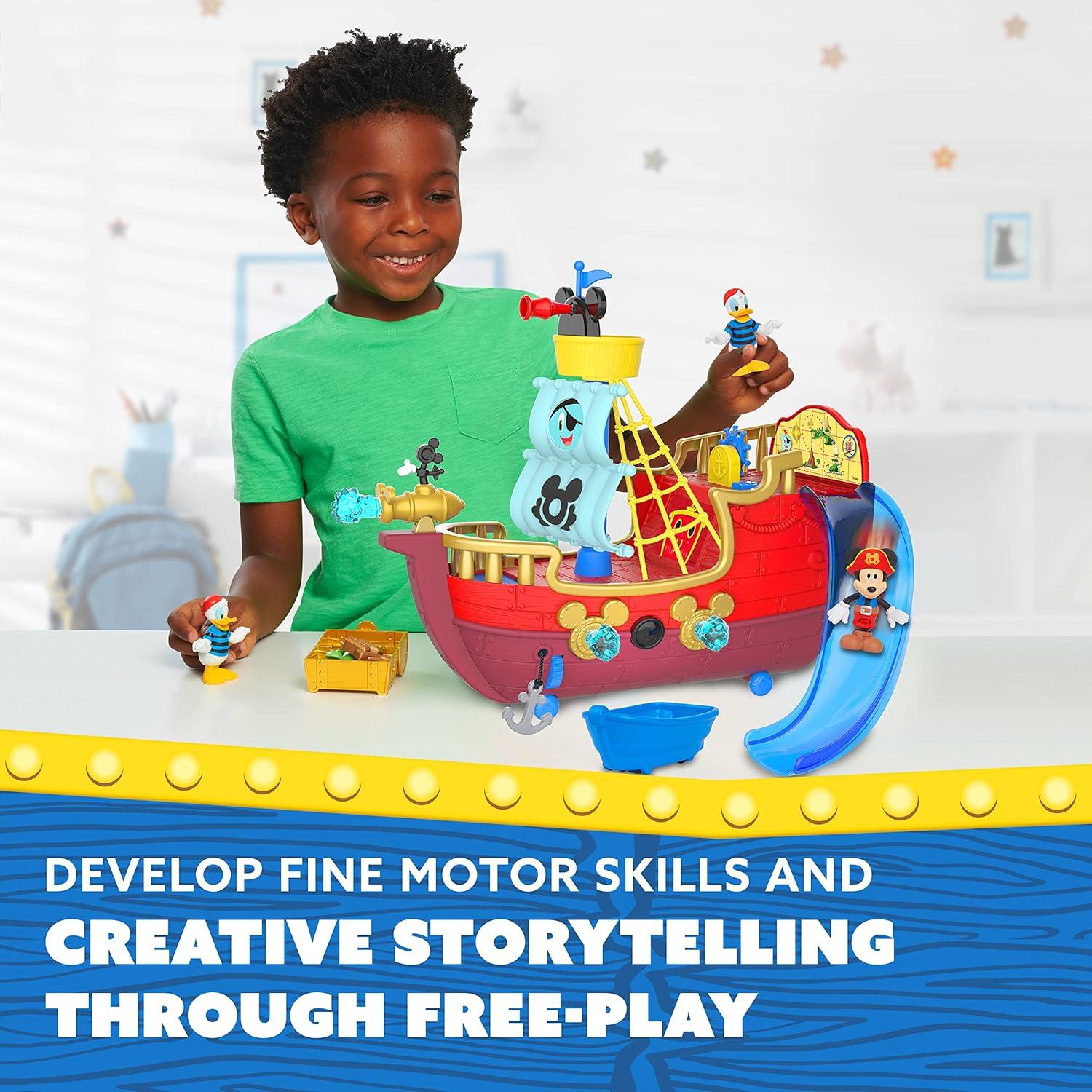 Disney Junior Mickey Mouse Funhouse Treasure Adventure Pirate Ship with Bonus Figures, 18-Piece Toy Figures and Playset, Kids Toys for Ages 3 Up,  Exclusive by Just Play