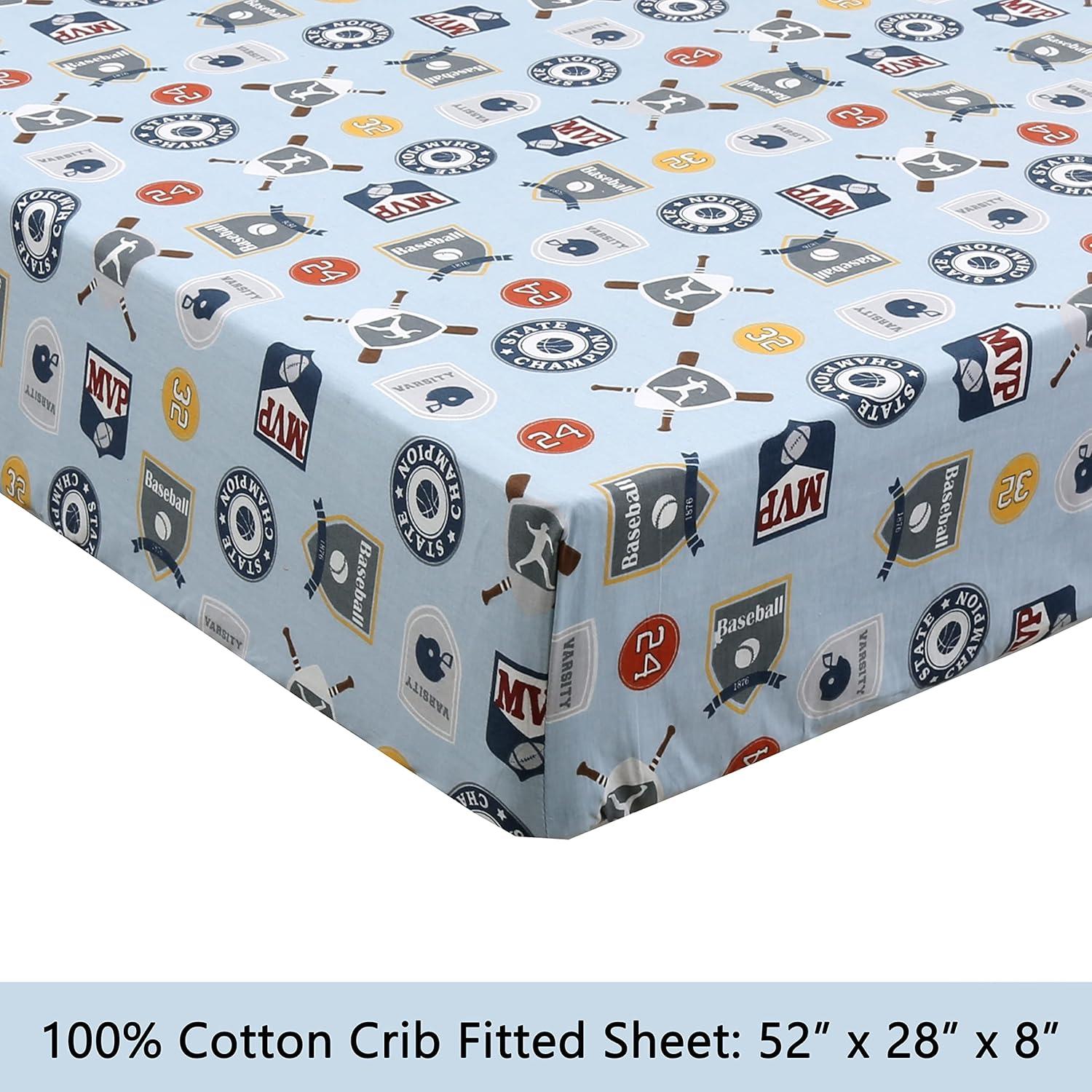 MVP Sports #32 #24 Basketball Baseball Football 3 Piece Multicolor Blue Cotton Toddler Sheet Set