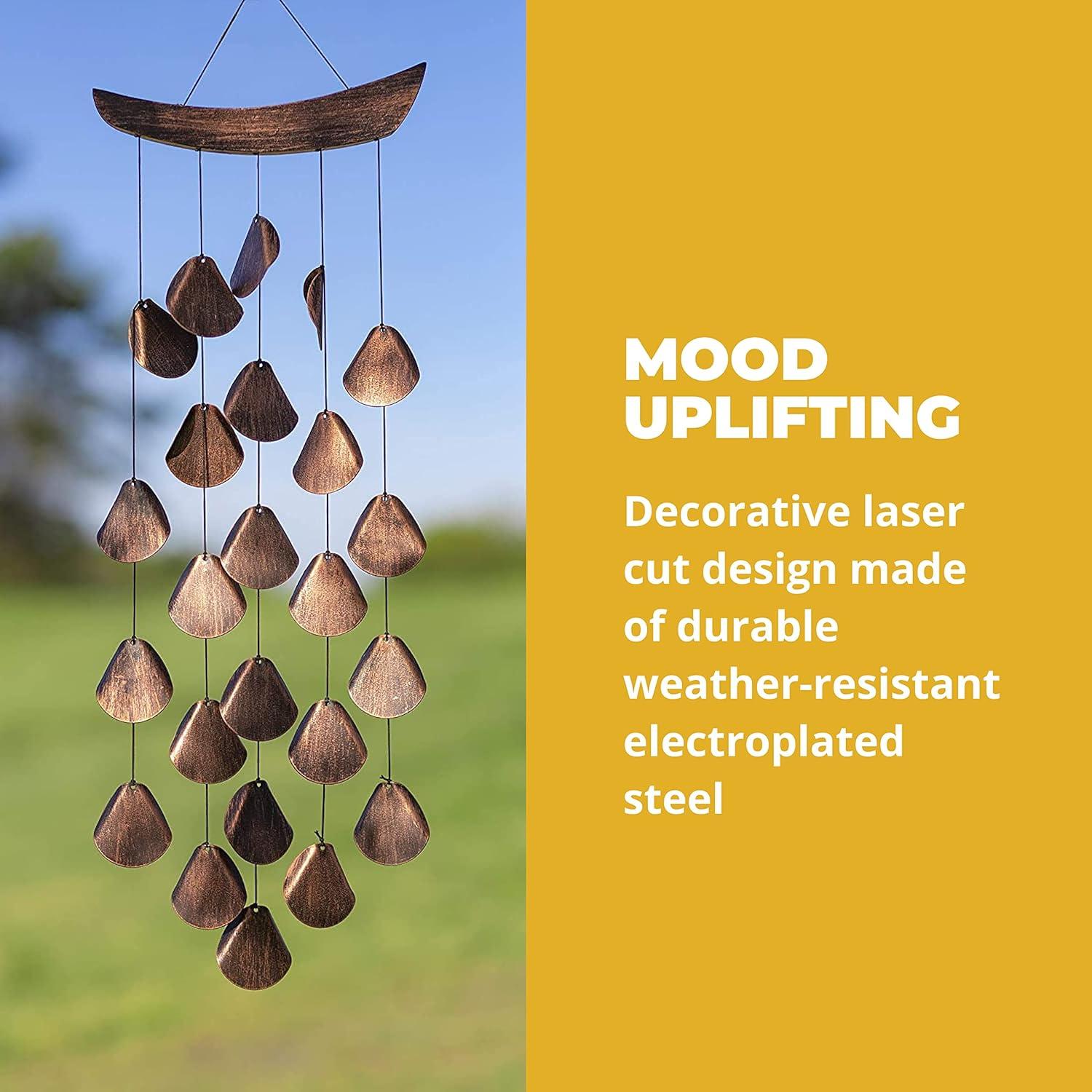 VP Home 30" H Iron Shimmering Mandala Wind Chimes for Outside, Brown