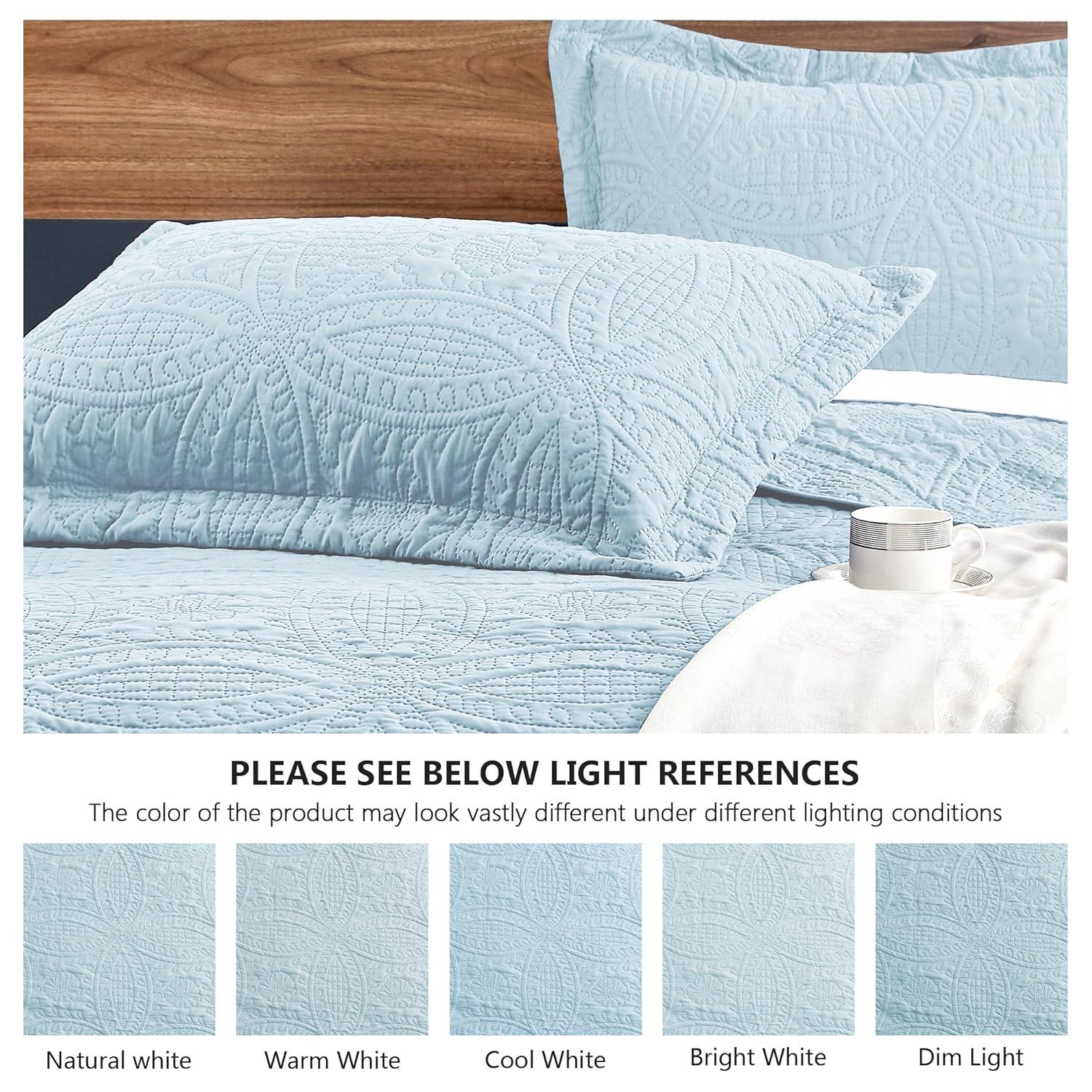 Love's cabin Quilts for Queen Bed Spa-Blue Bedspreads - Soft Bed Summer Lightweight Bedspread Comforter - Modern Style Coin Pattern Coverlet for All Season - 3 Pieces (1 Quilt, 2 Pillow Shams)