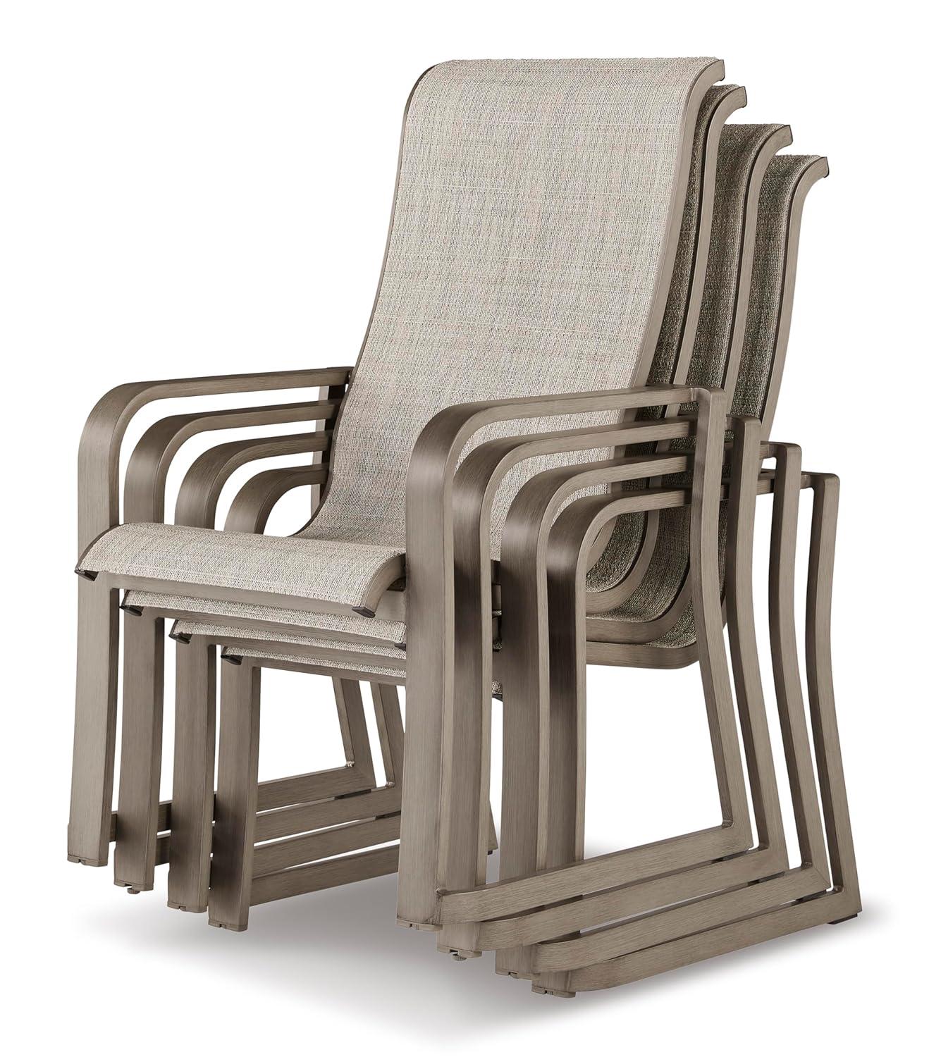Signature Design by Ashley Beach Front Beige Sling Arm Chair - Set of 4