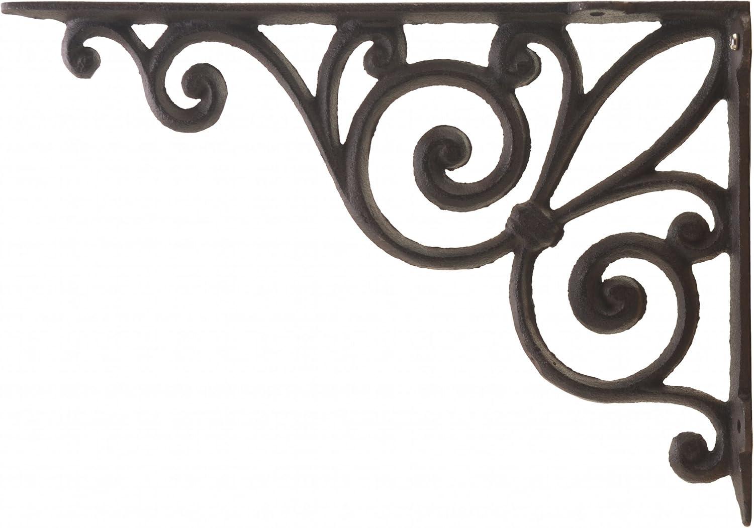 Floating Shelf Wall Bracket Ribbon Fleur De Lis Brown Cast Iron Size 11.375" Deep Large by Flag Emotes