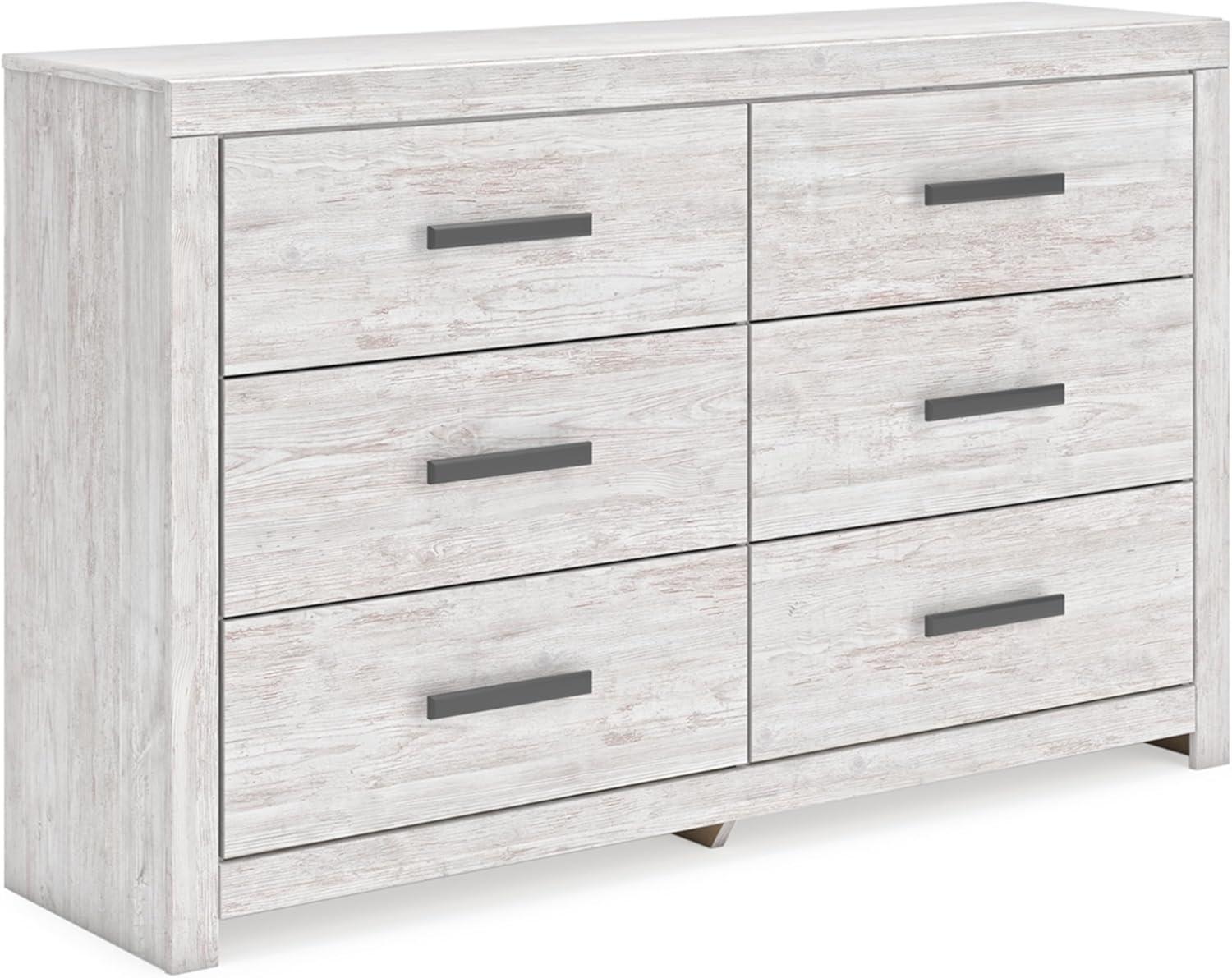 Whitewash Transitional 6-Drawer Dresser with Black Handles