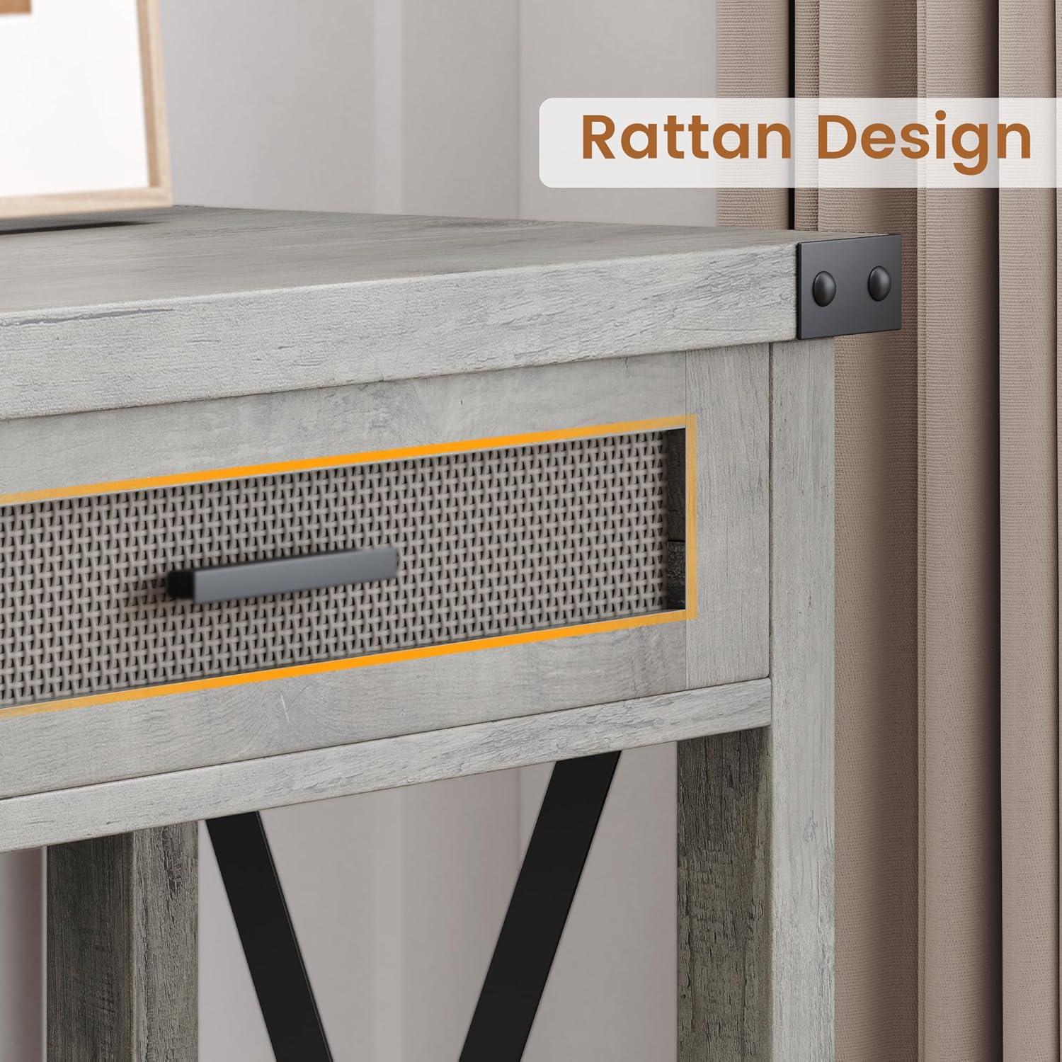 Garvee Farmhouse Entryway Table, Console Table with Rattan Drawers, 43" Sofa Table with Storage, Console Tables for Entryway, Living Room, Hallway