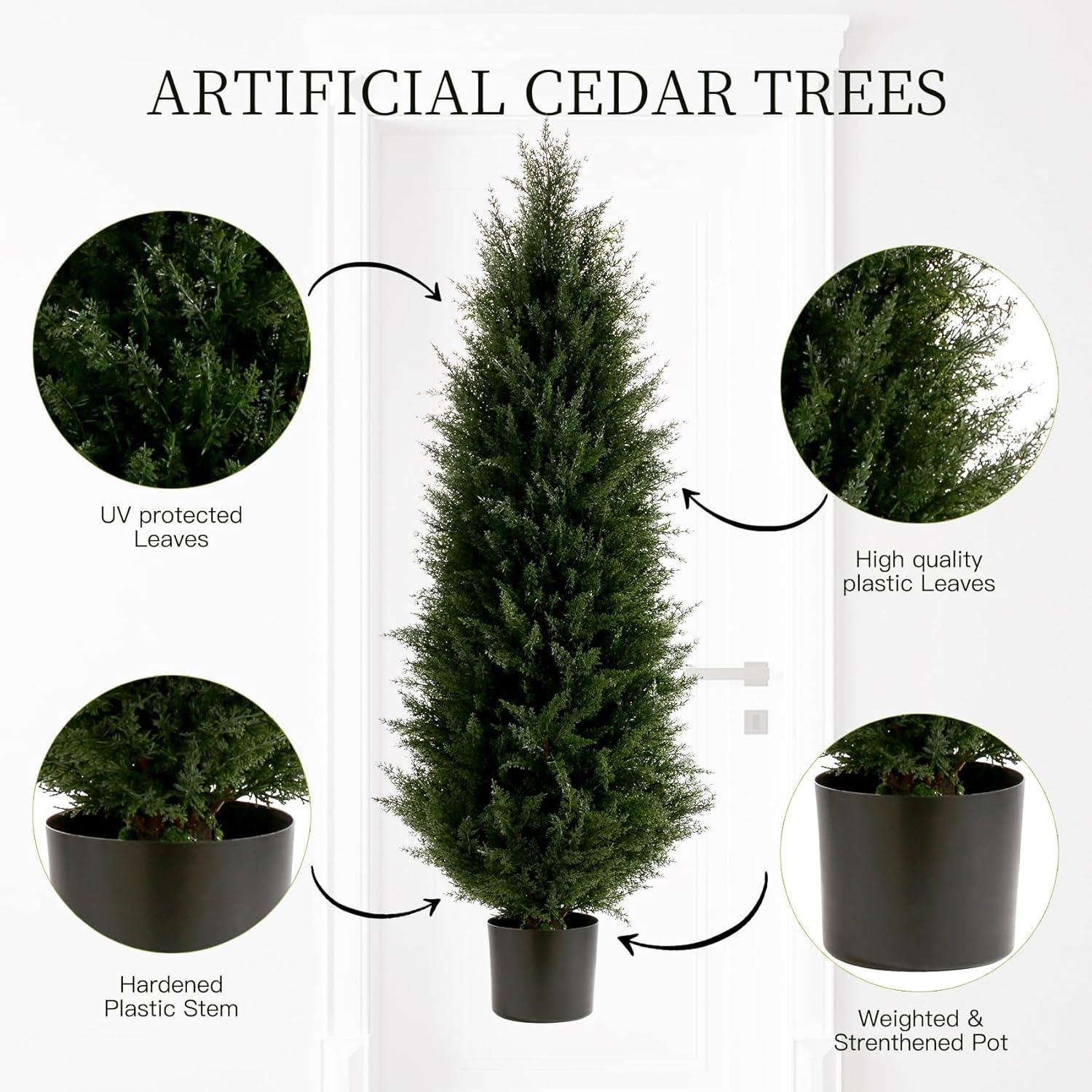 LINBONIO Artificial Cedar Tree 4 ft Artificial Topiary Trees Beautiful Realistic Faux Cedar Pines UV Protection for Longer Life 2Pack