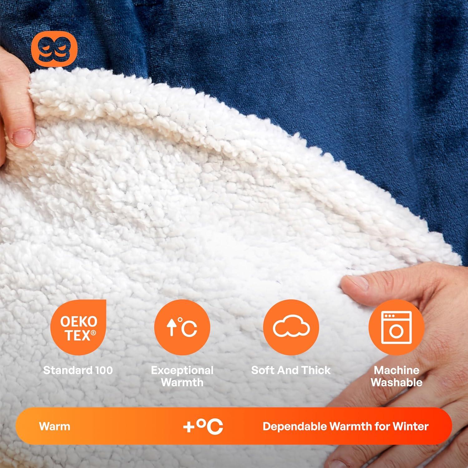 Giggling Getup Wearable Blanket Hoodie for Women Men - Oversized Flannel Sherpa Fleece Hooded Blanket - Soft Cozy Warm Blanket Sweatshirt Gifts with Giant Pocket and Sleeves for Adult Navy