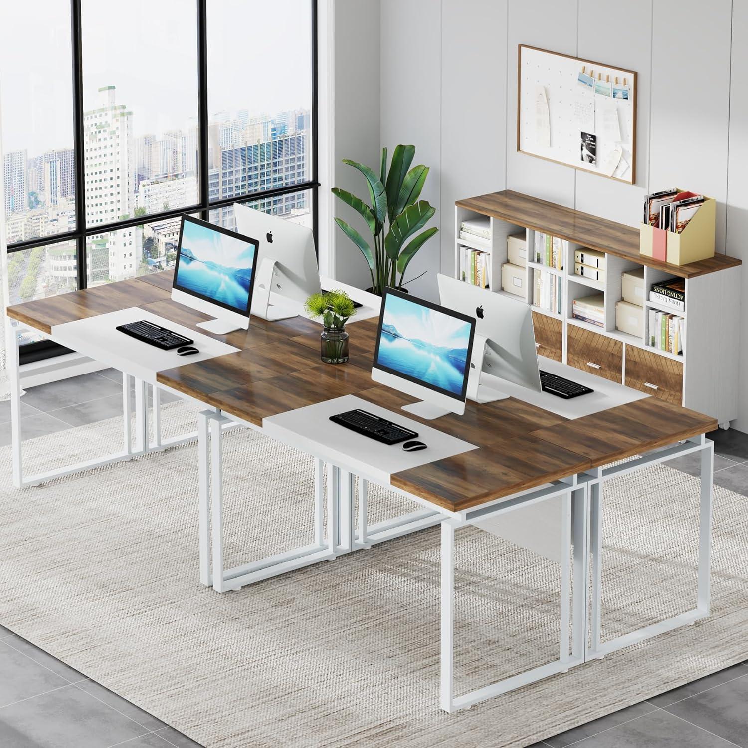 Capen 63 in. L-Shaped Oak Karo and White Wood Executive Desk with Mobile Storage Drawers L-Shaped Computer Desk