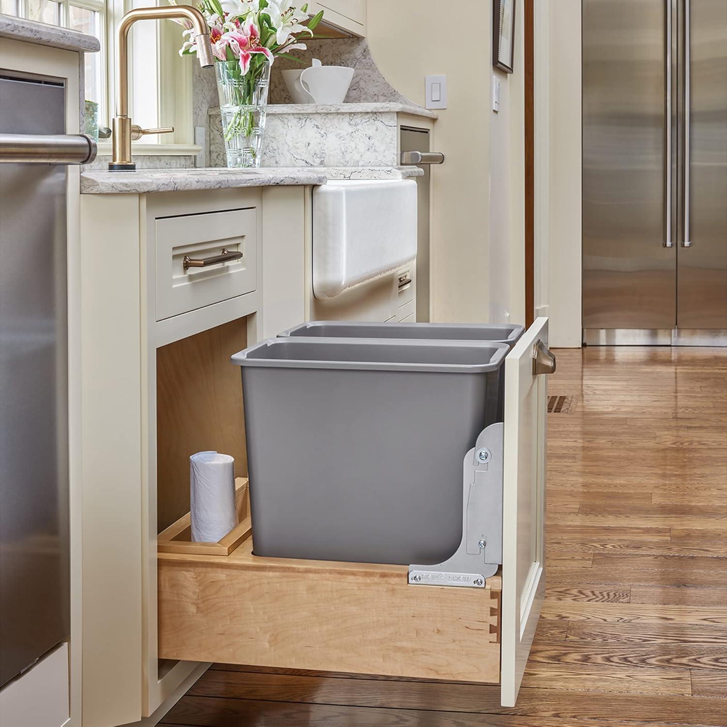 Rev-A-Shelf Double Maple Bottom Mount Kitchen Pullout Trash Can Waste Container with Soft Open & Close Slide System