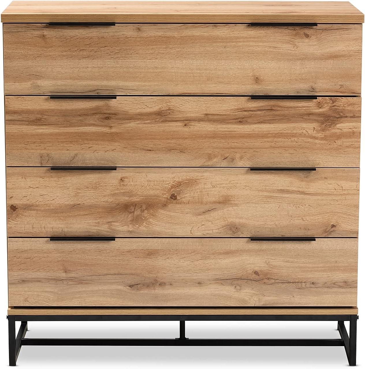 Reid Oak and Black Industrial 4-Drawer Dresser