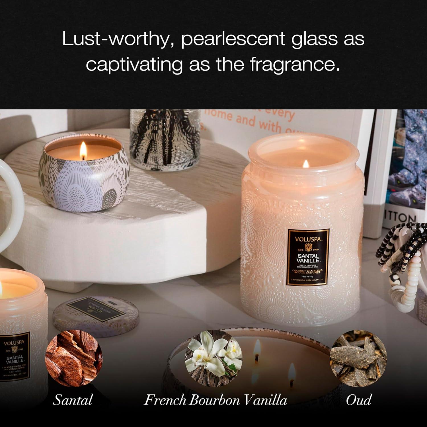 Santal Vanille Embossed Glass Jar Candle with Coconut Wax