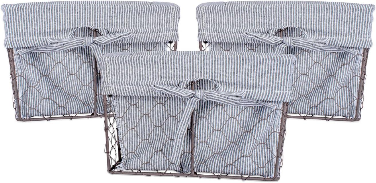 Design Imports Set of 3 S Rustic Bronze Chicken Wire Ticking Stripe Liner Baskets Black/White