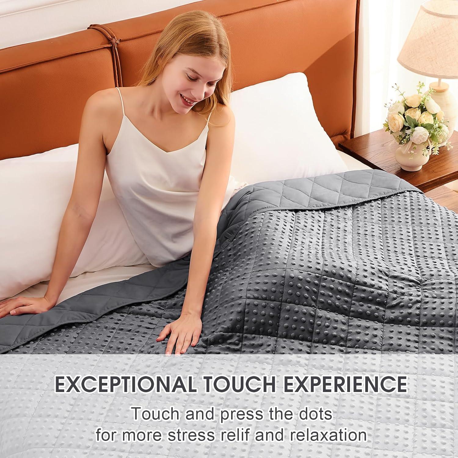 Weighted Blanket for Adults (12lbs, 48"x72" Twin Size) - Cooling Heavy Blanket for 110-130lbs with Premium Glass Beads - Soft Thick Big Blankets for All-Season Sleeping Comfort Breathable- Grey