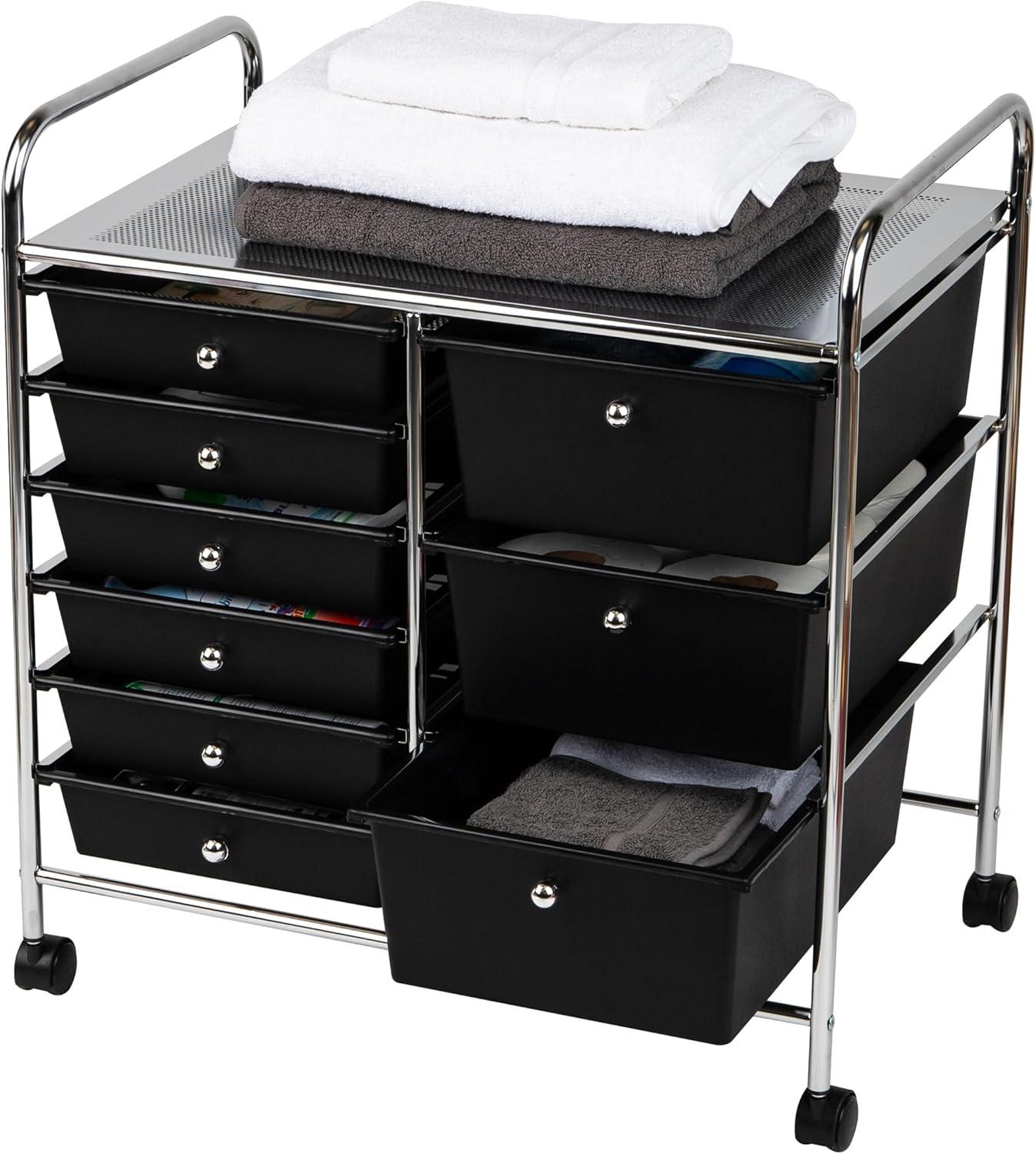 Mind Reader Rolling Cart with Drawers, Utility Cart, Craft Storage, Kitchen, Metal, Black, Silver