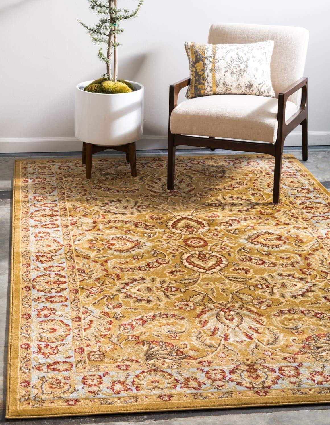 Voyage Dark Yellow Floral Rectangular Synthetic Area Rug