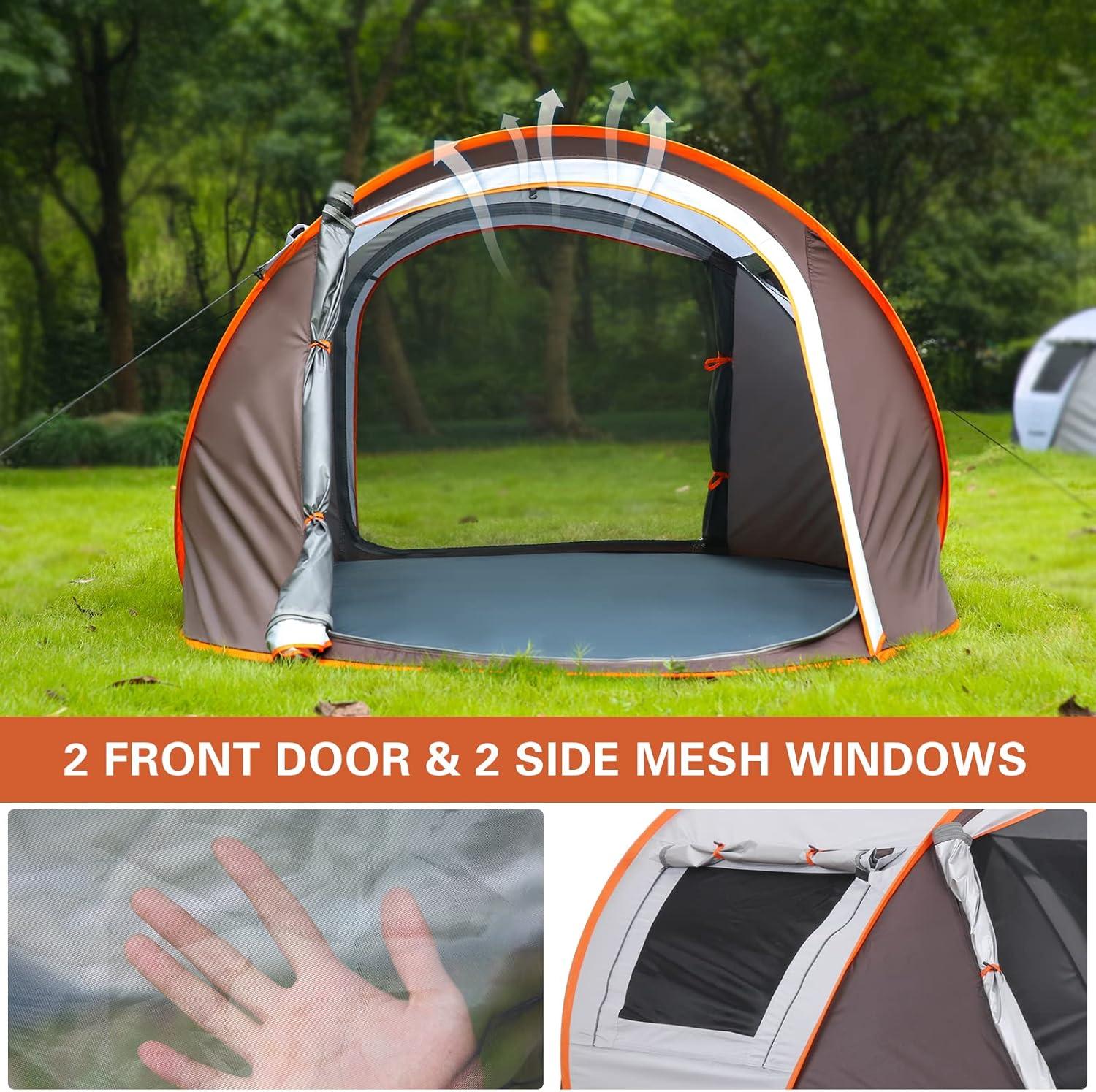 EchoSmile 2-Person White and Brown Pop Up Camping Tent