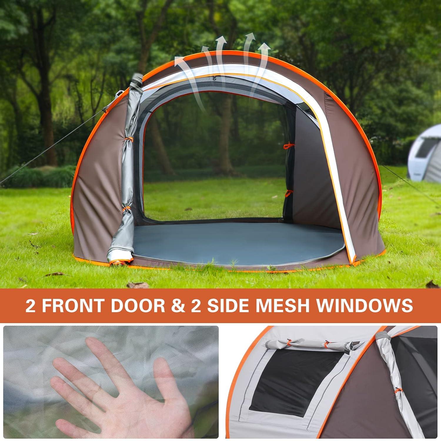 EchoSmile 2-Person White and Brown Pop Up Camping Tent