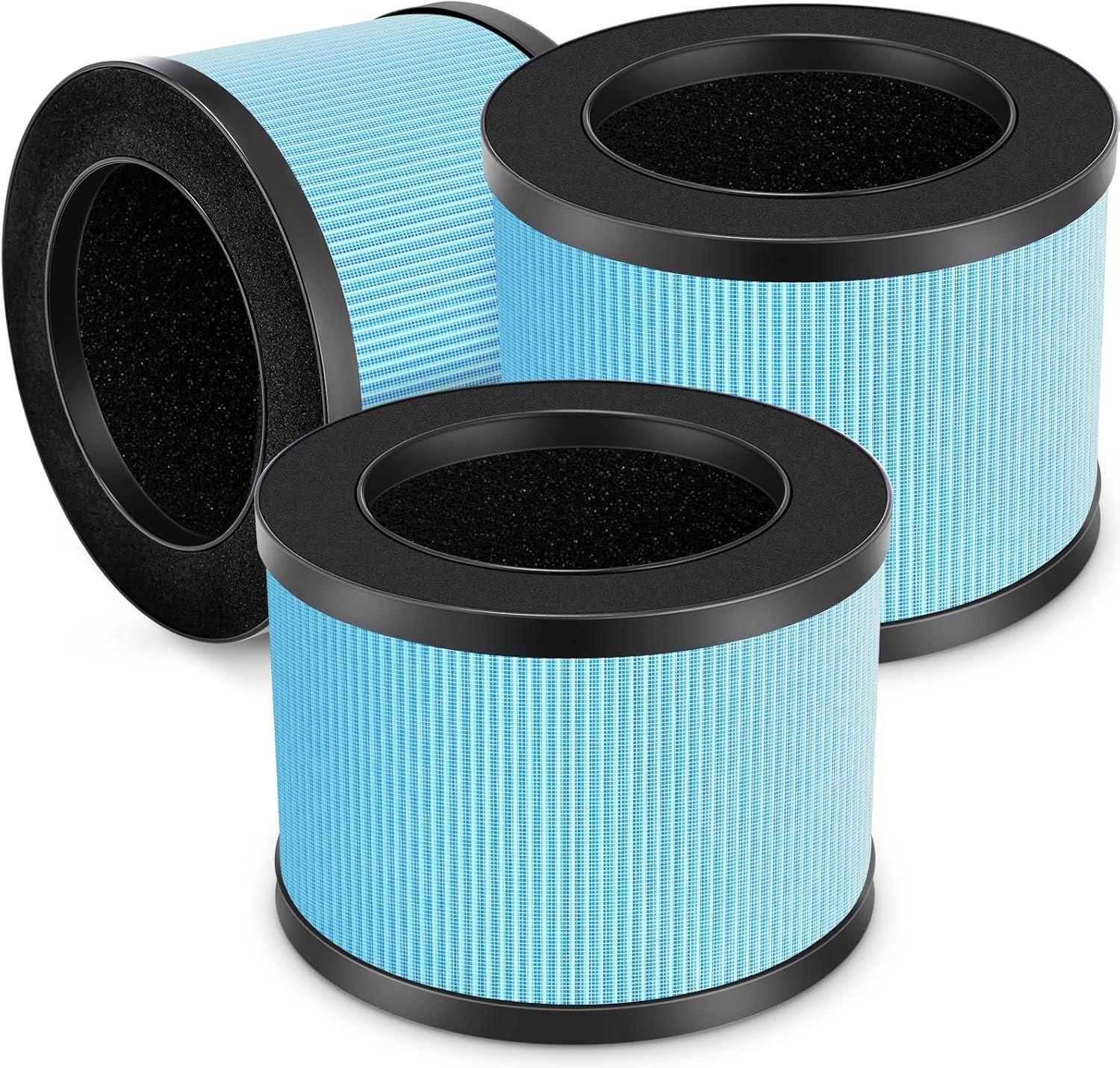 Blue and Black True HEPA Air Purifier Replacement Filters, 3 Pack