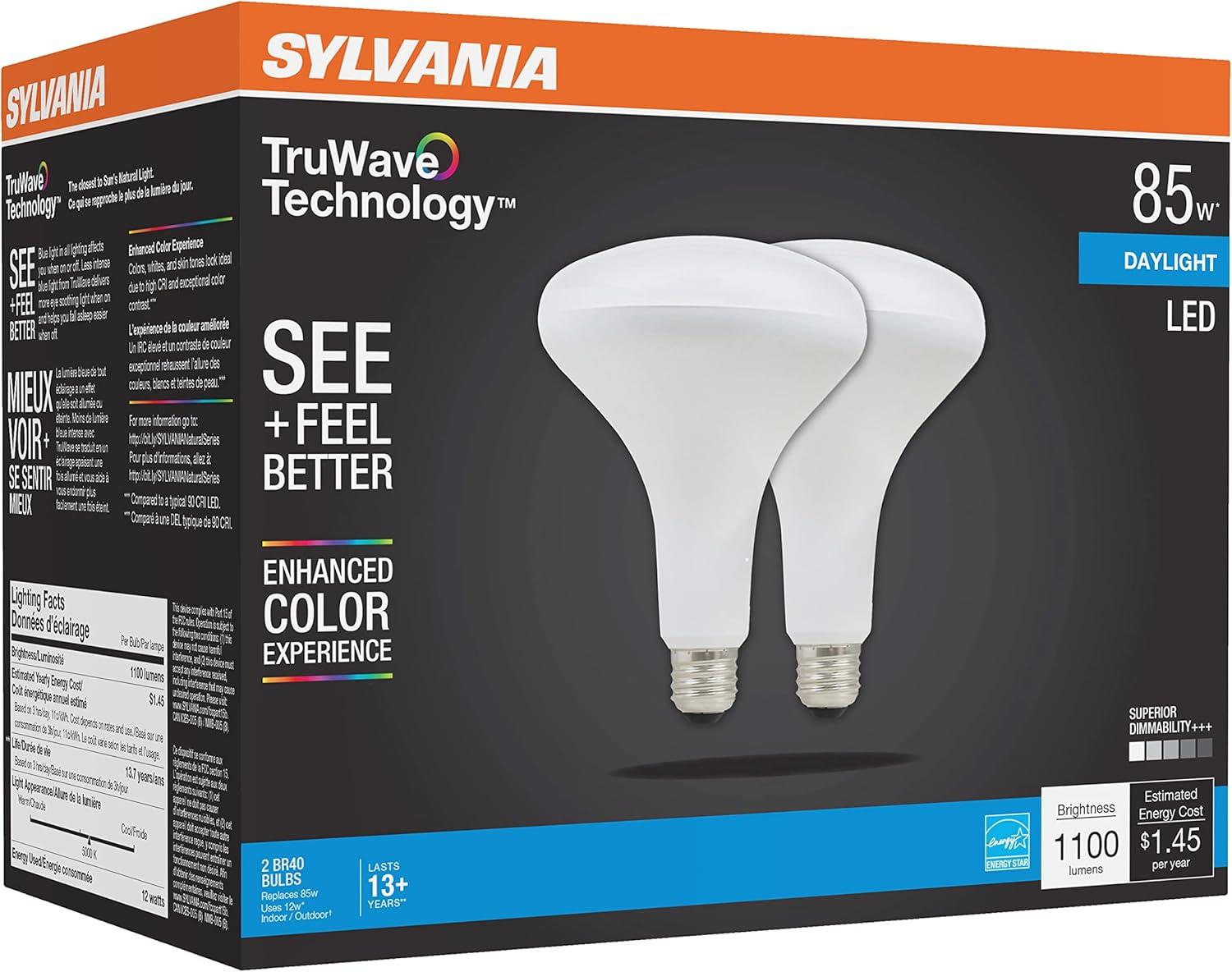 Sylvania Natural BR40 E26 (Medium) LED Floodlight Bulb Daylight 85 Watt Equivalence 2 pk