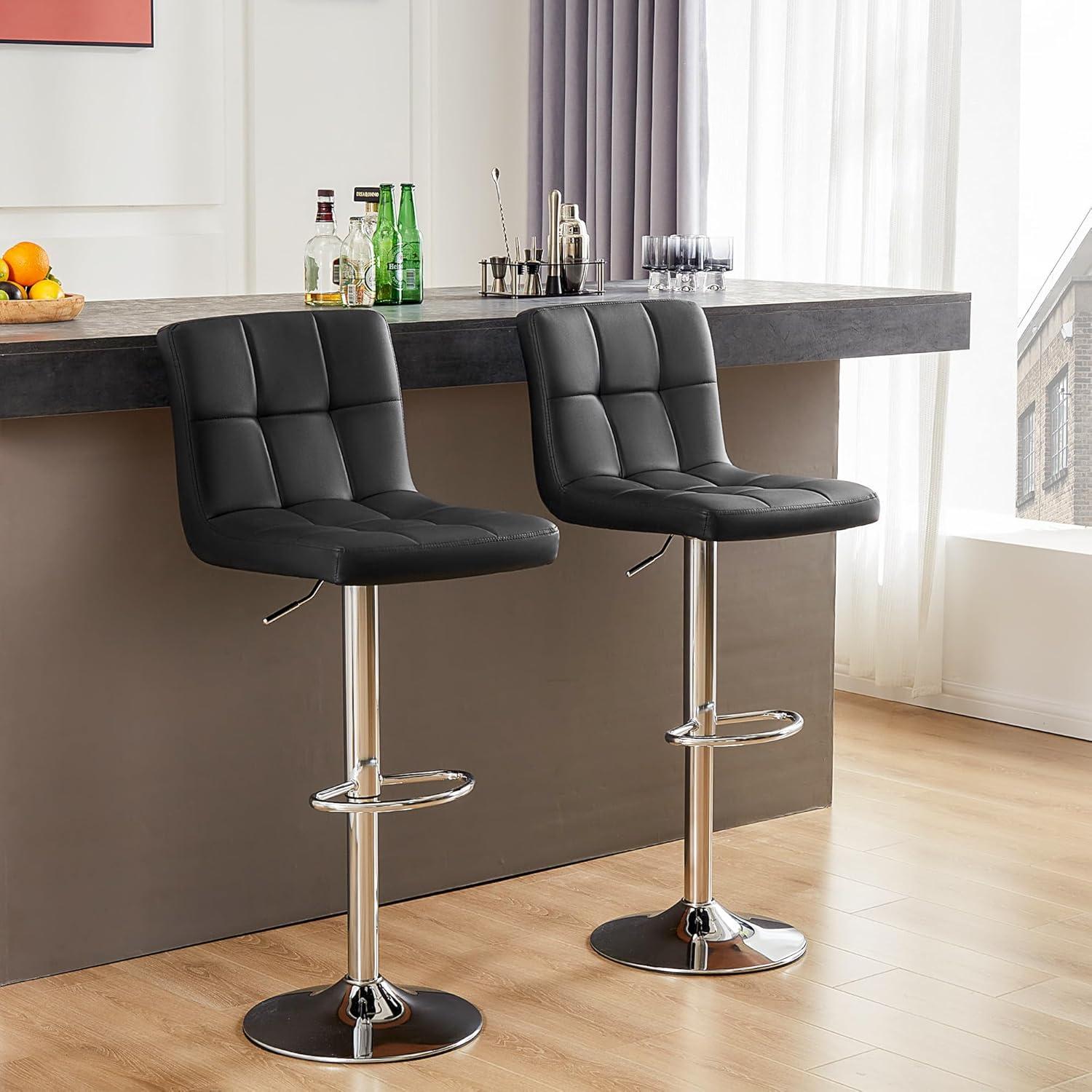 Bar Stools 1 Set Of 2, Counter Height Bar Stools, Square Cushion Bar Stools With Back, Footstool, Cafe, 2 Pieces