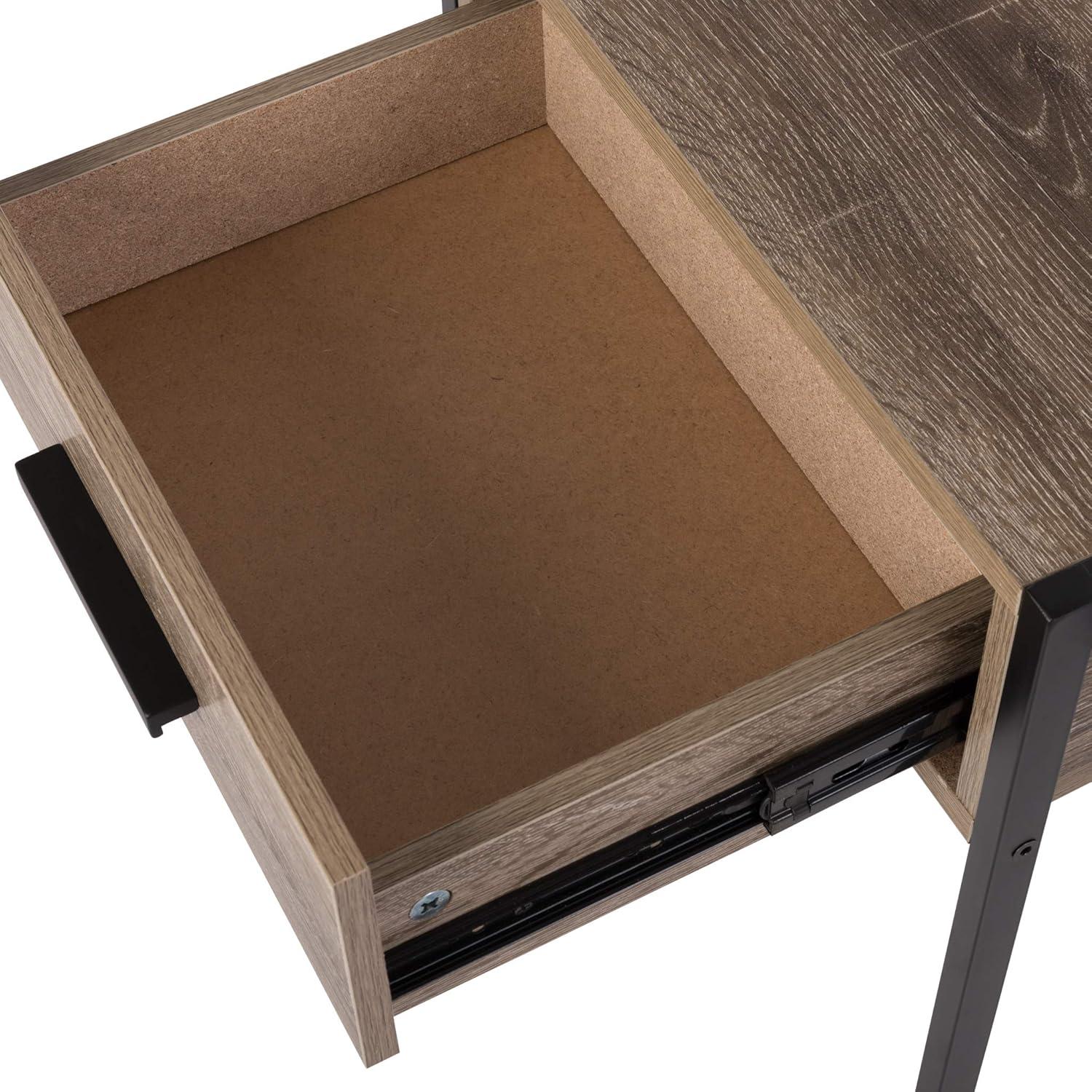 Tribeca Weathered Wood Veneer Bedside Table with Storage