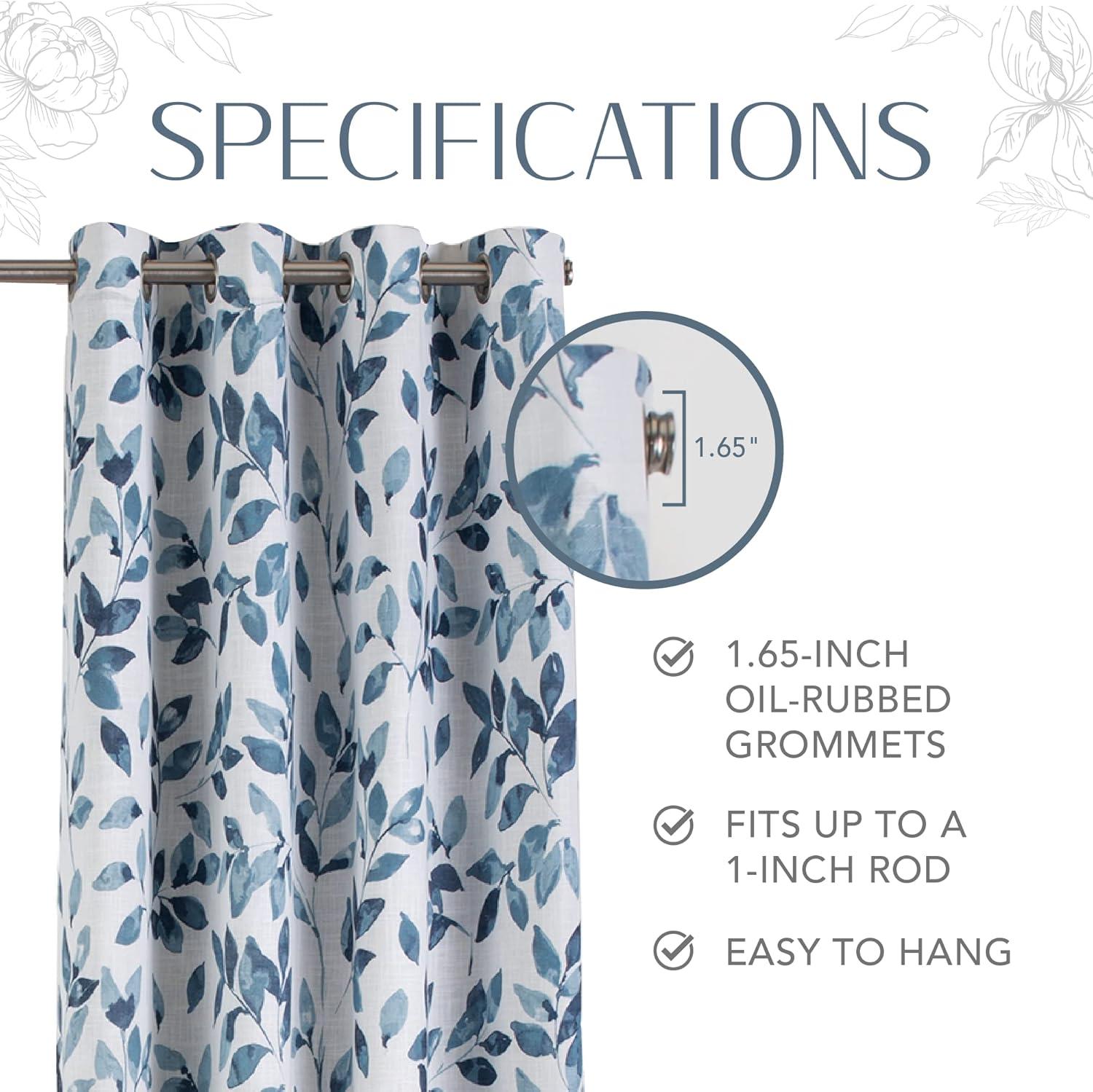 Avalon Botanical Floral Leaf Print Cottagecore Single Blackout Window Curtain Panel - 52" x 95" - Indigo - Elrene Home Fashions