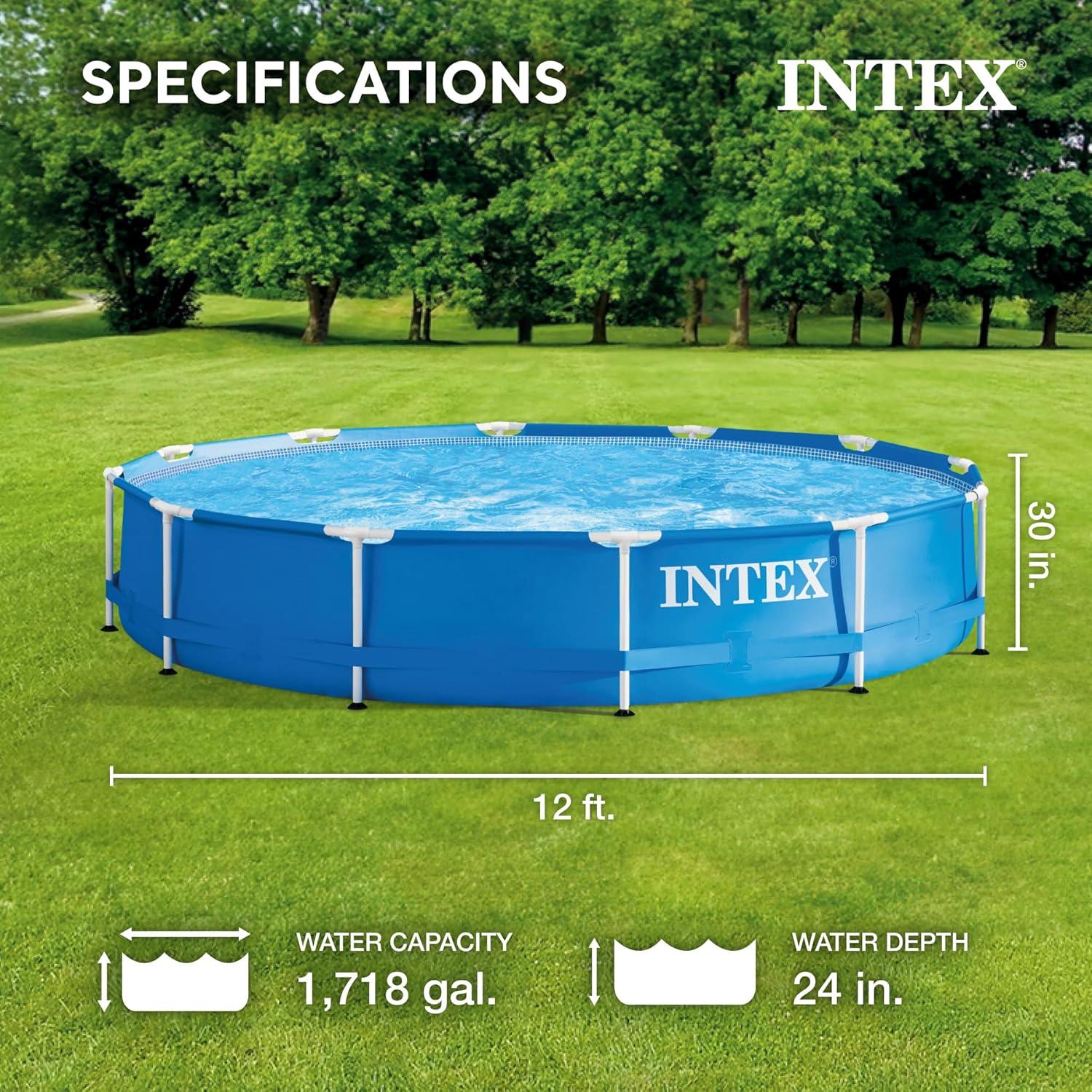 Intex Intex Round Metal Frame Outdoor Backyard Above Ground Swimming Pool