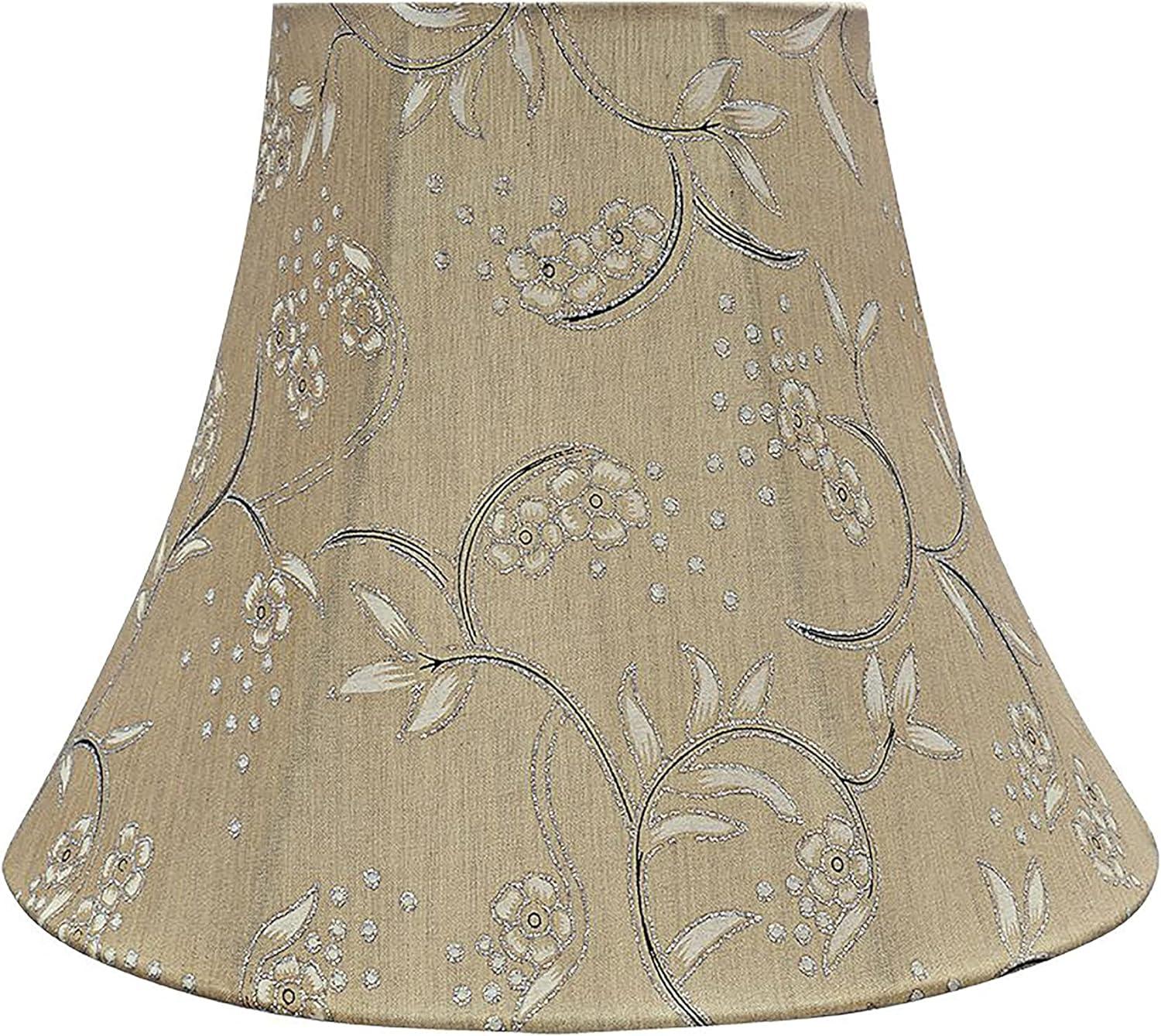 Light Gold Faux Silk Bell Lamp Shade with Floral Design, 12"