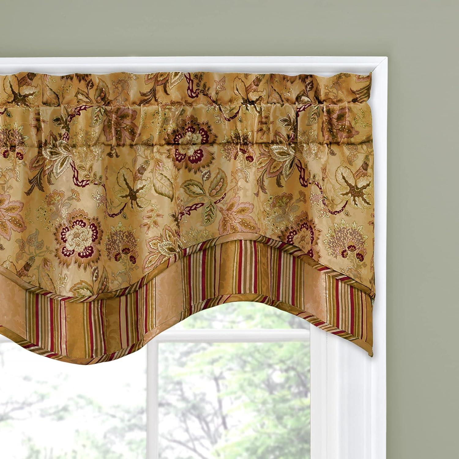 Antique Jacobean Floral Polyester Rod Pocket Valance