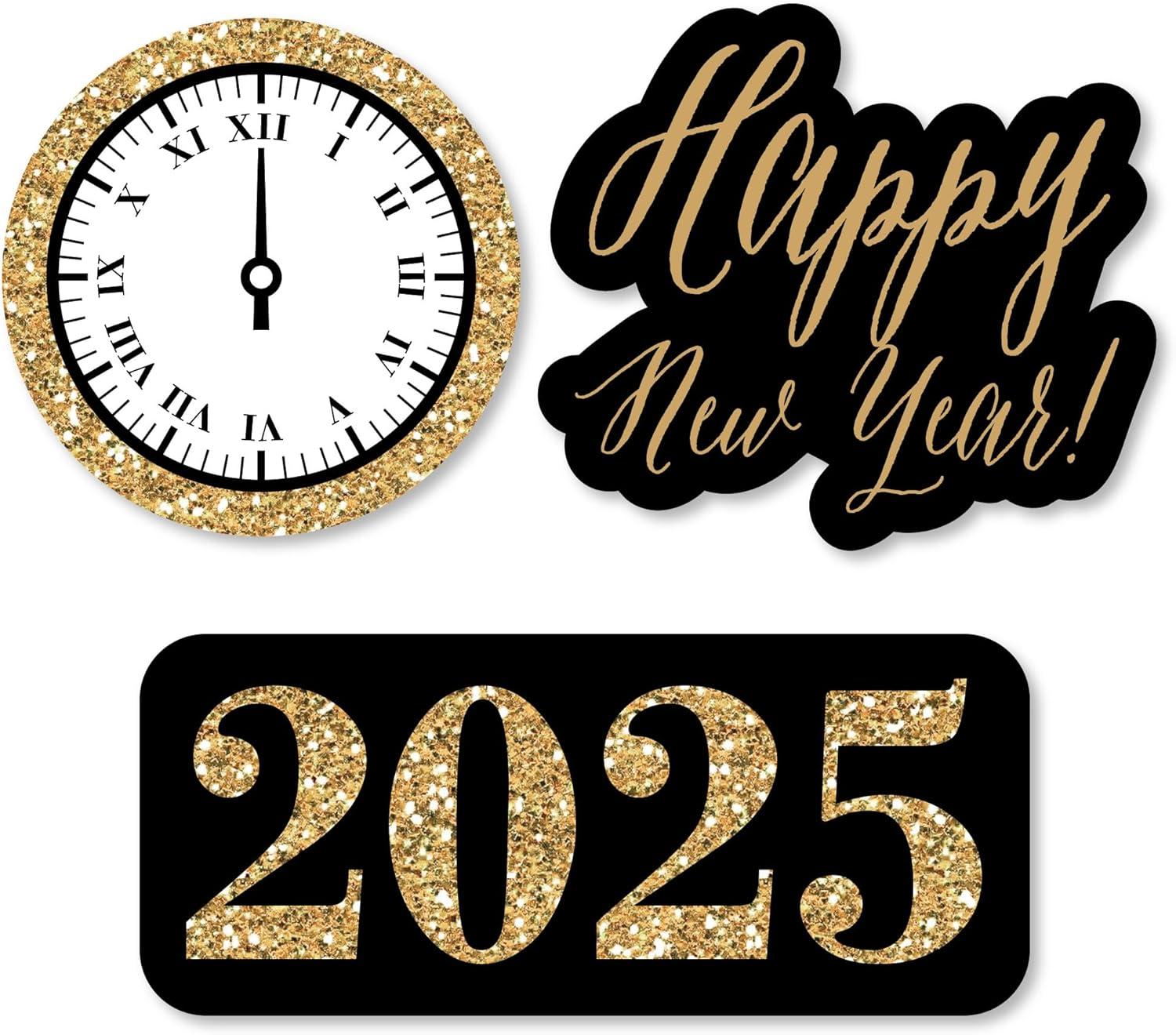 Big Dot of Happiness New Year's Eve - Gold - DIY Shaped 2025 New Years Eve Party Cut-Outs - 24 Count